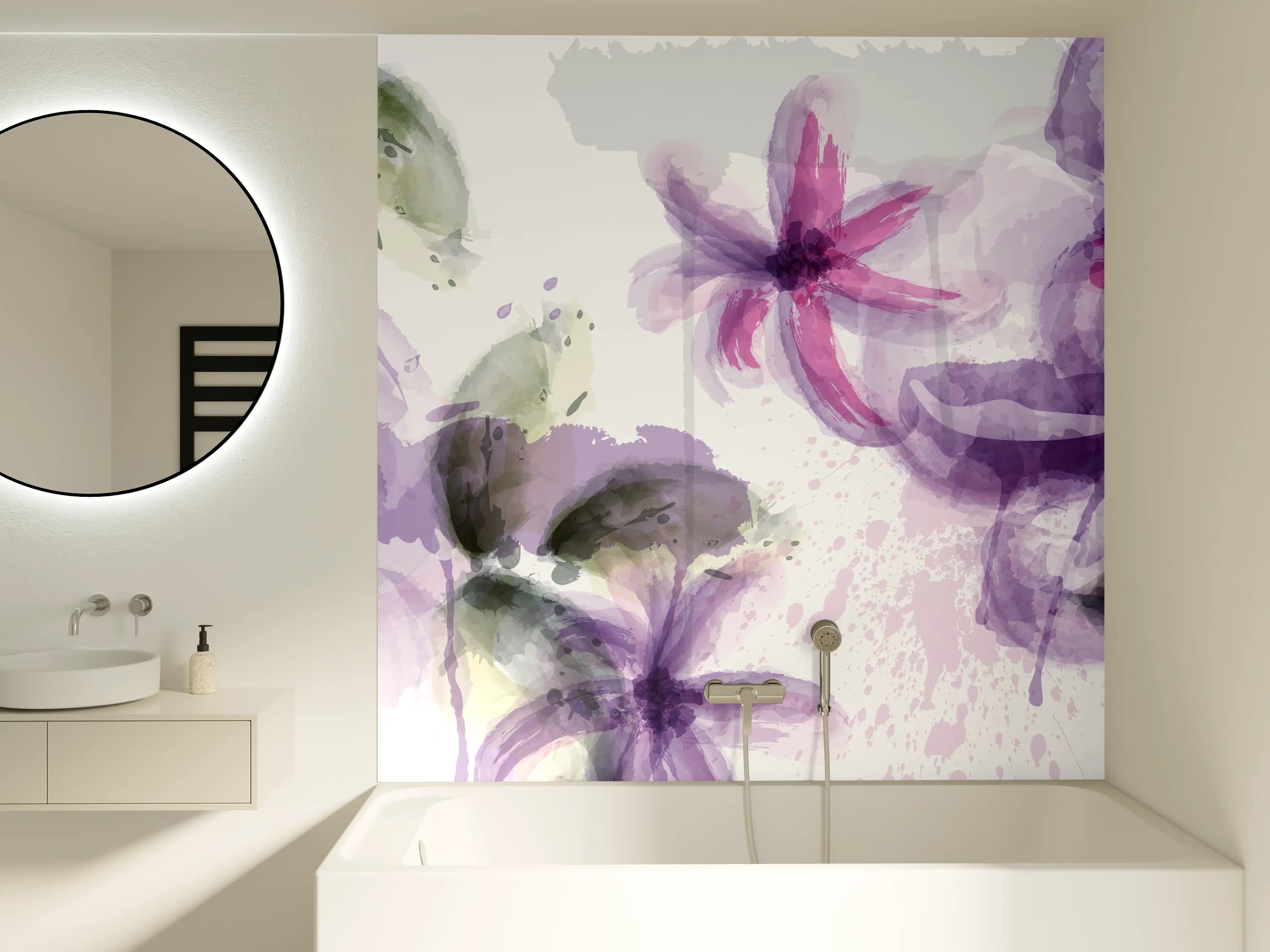 Badewannen-Rückwand - Aquarall Blumen