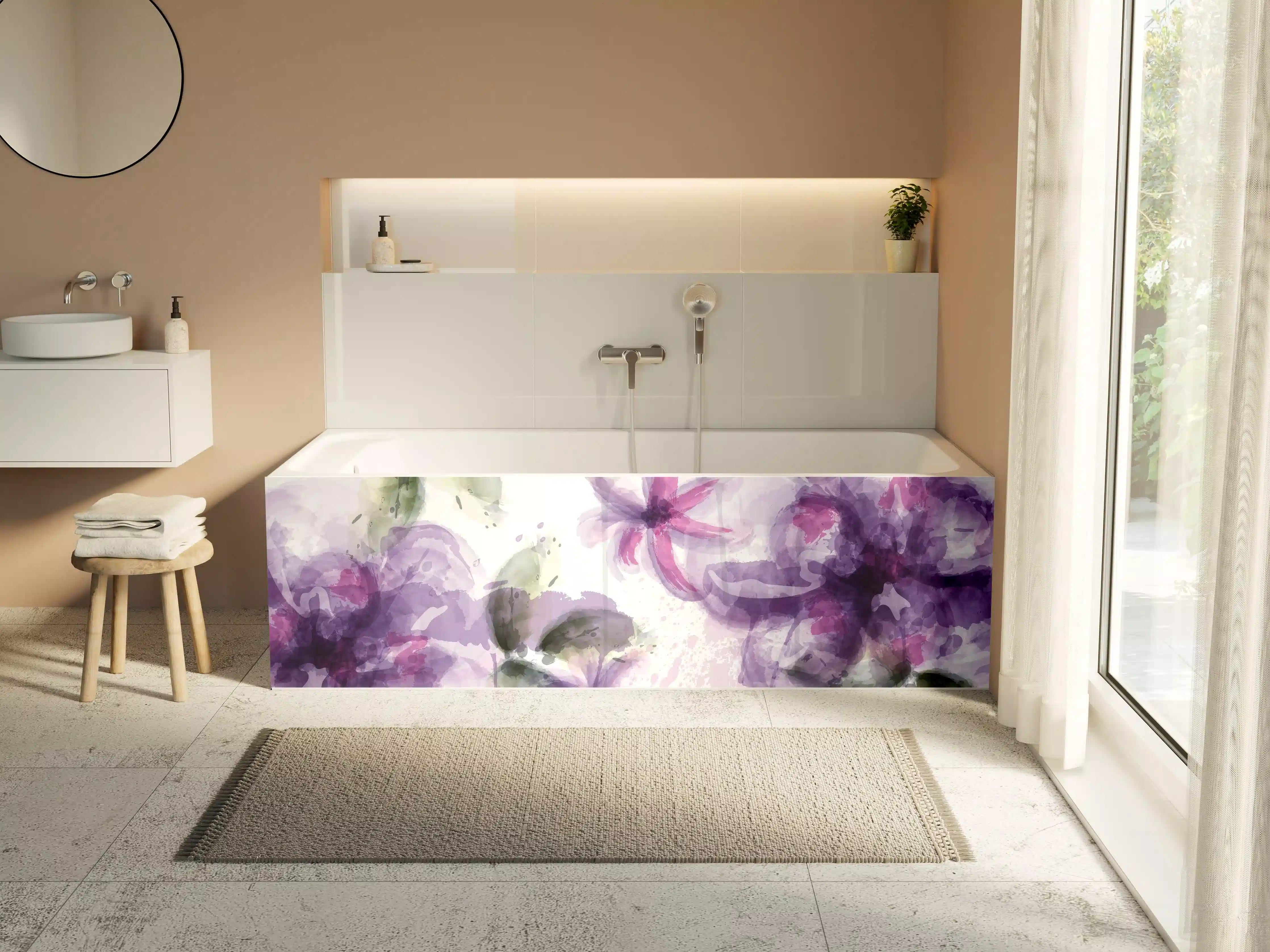 Badewannen-Rückwand - Aquarall Blumen