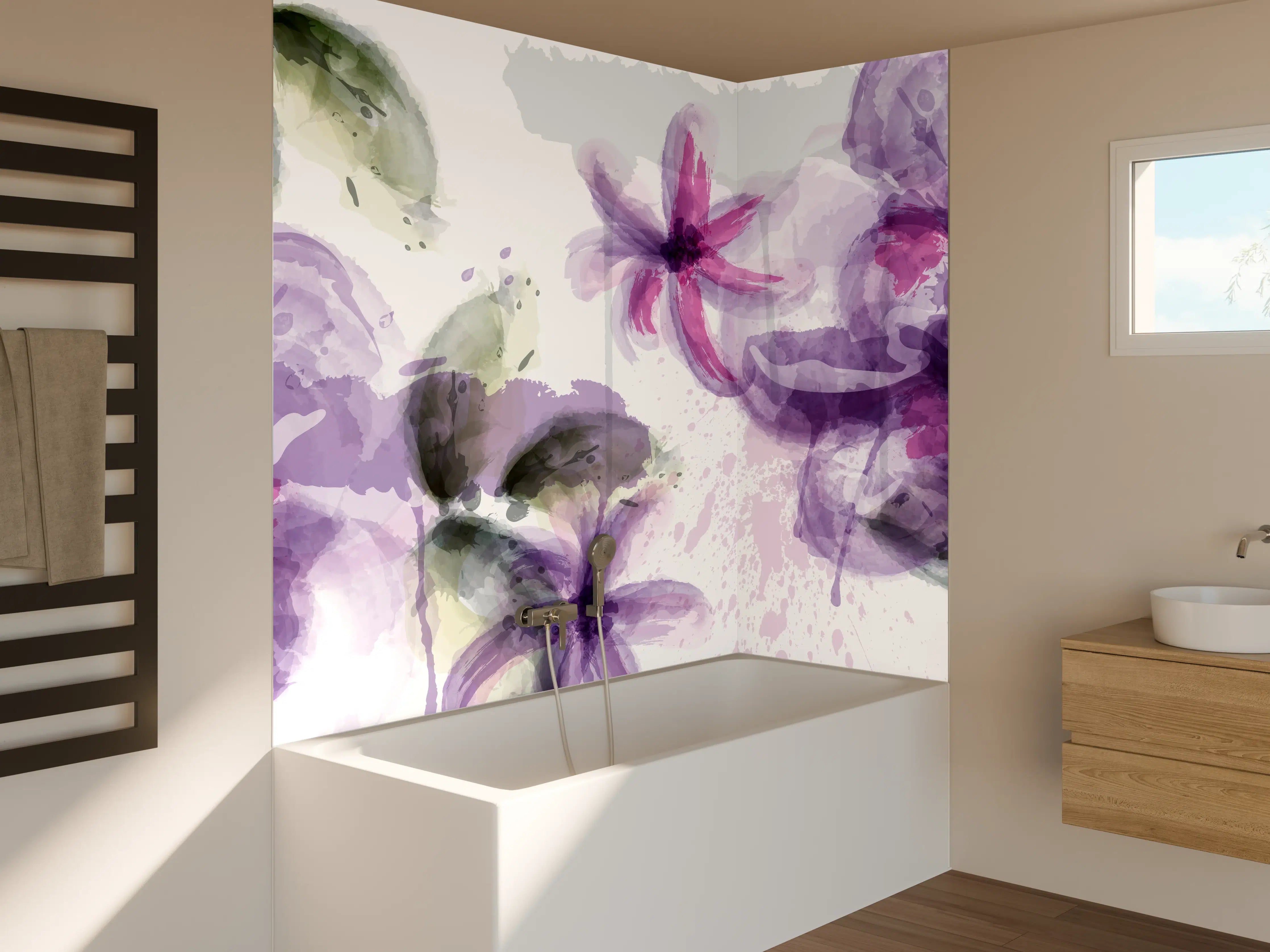 Badewannen-Rückwand - Aquarall Blumen