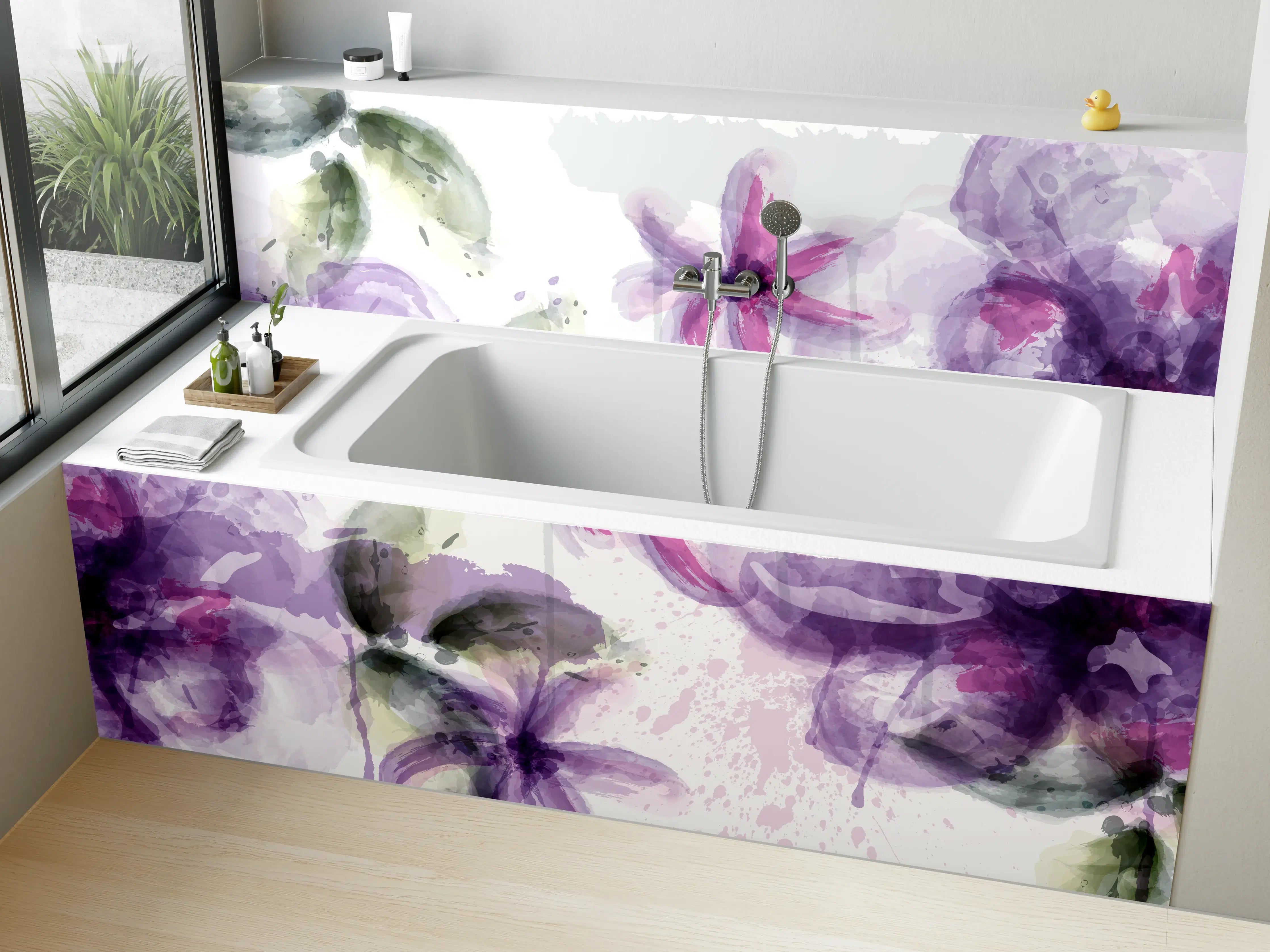Badewannen-Rückwand - Aquarall Blumen