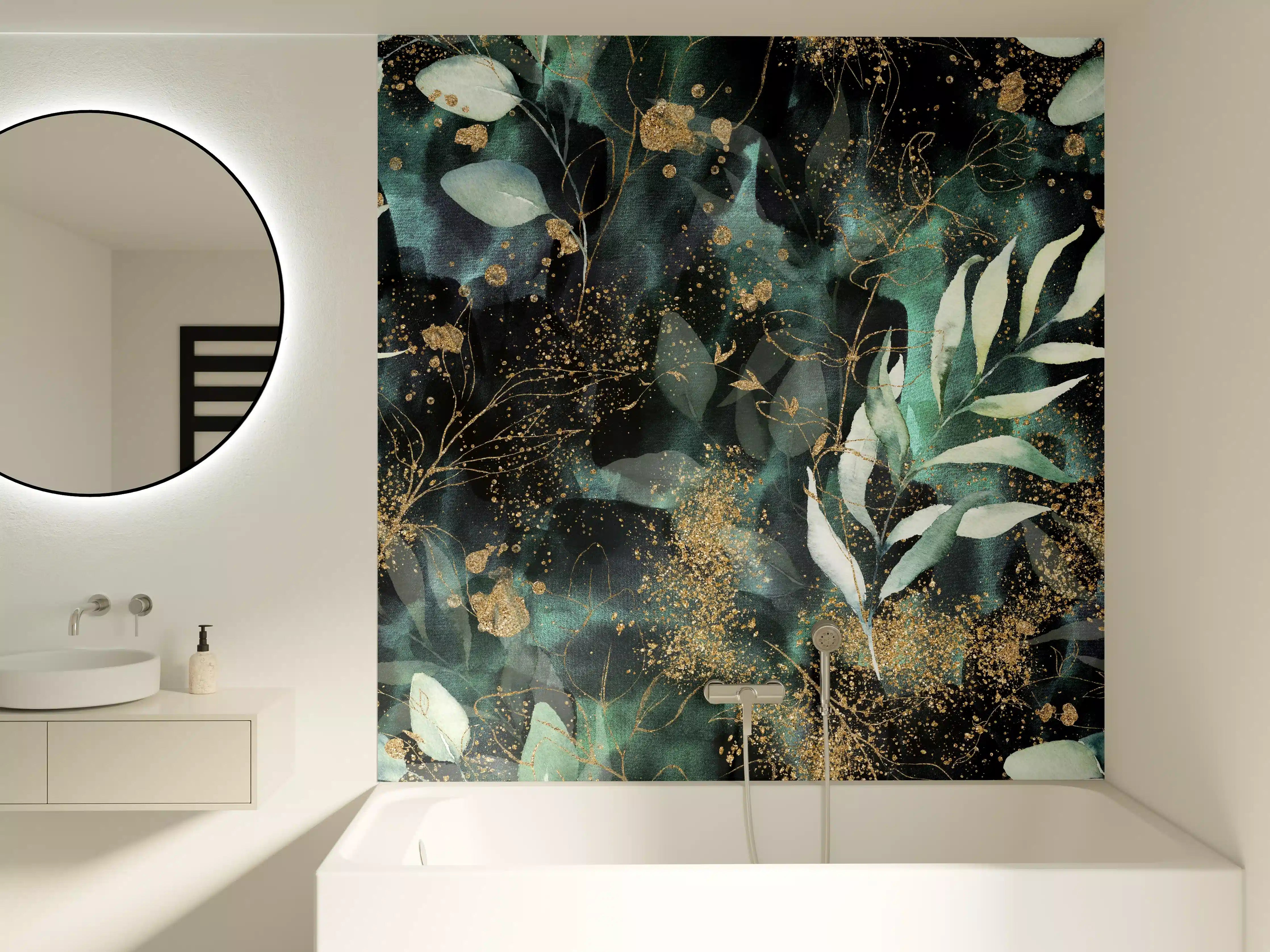 Badewannen-Rückwand - Aquarell - abstrakte Blumen mit gold