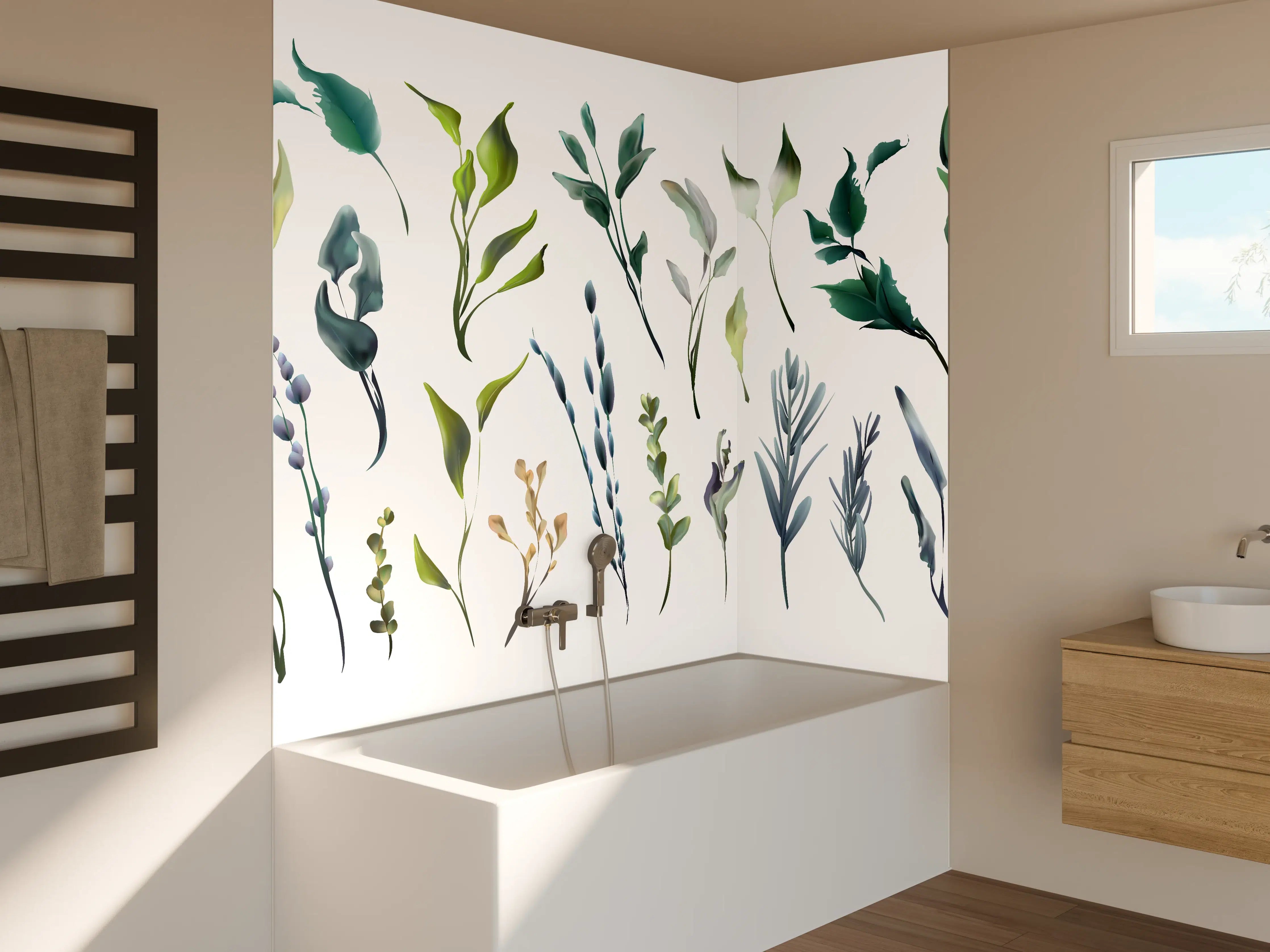 Badewannen-Rückwand - Aquarell Blätter Silhouetten Set