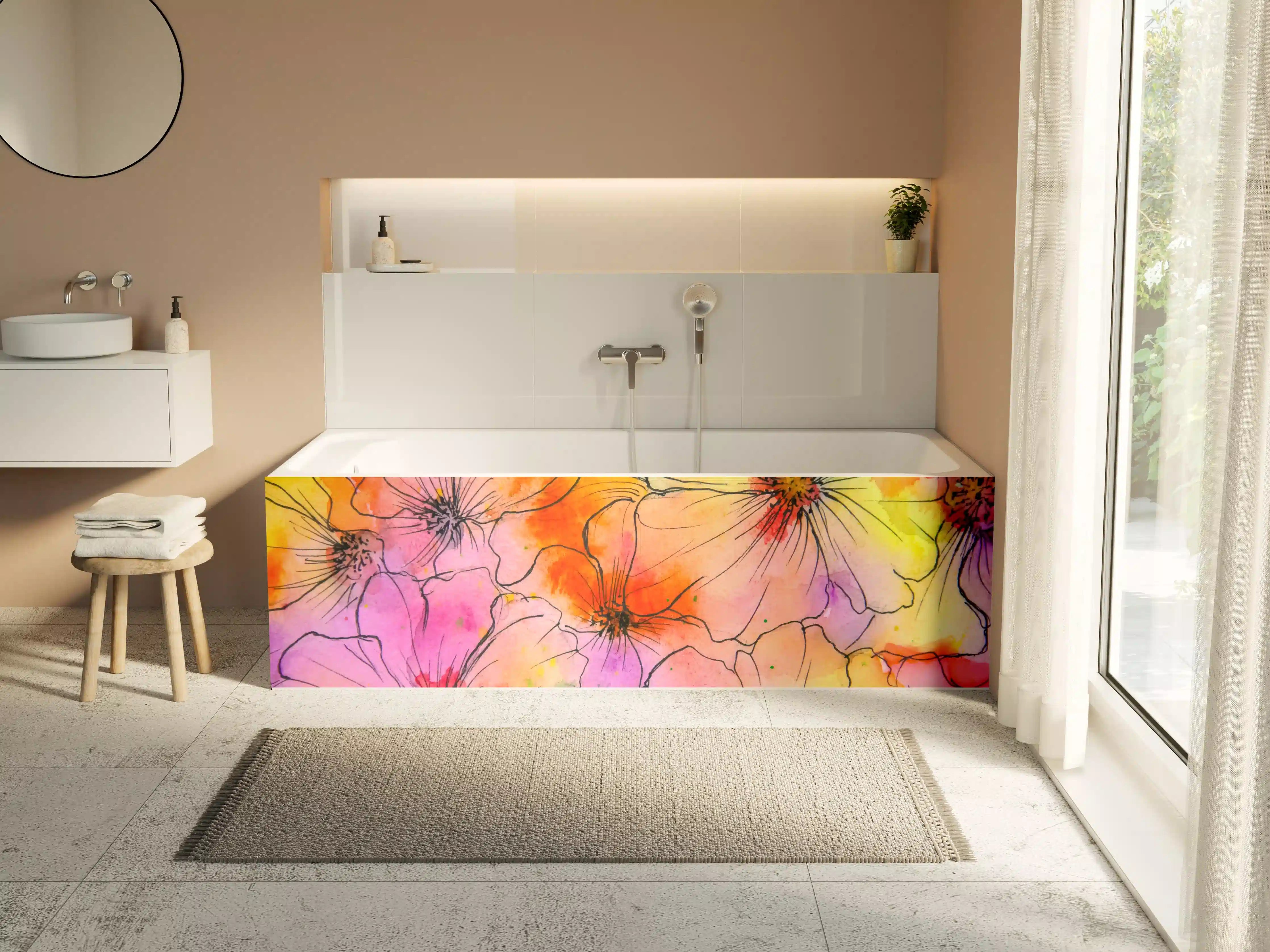 Badewannen-Rückwand - Aquarell Blumen Malerei