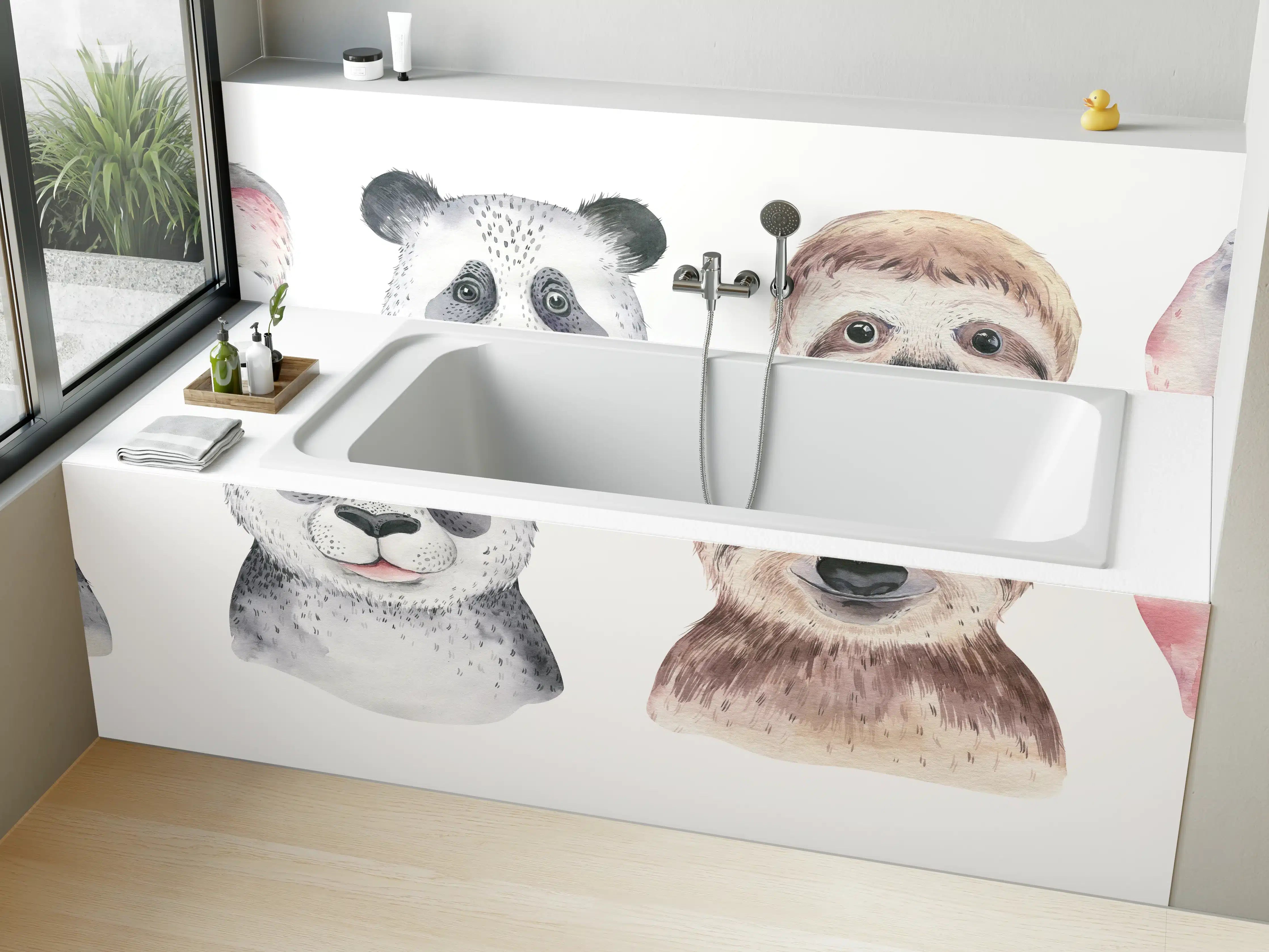 Badewannen-Rückwand - Aquarell Tierbabys Illustration