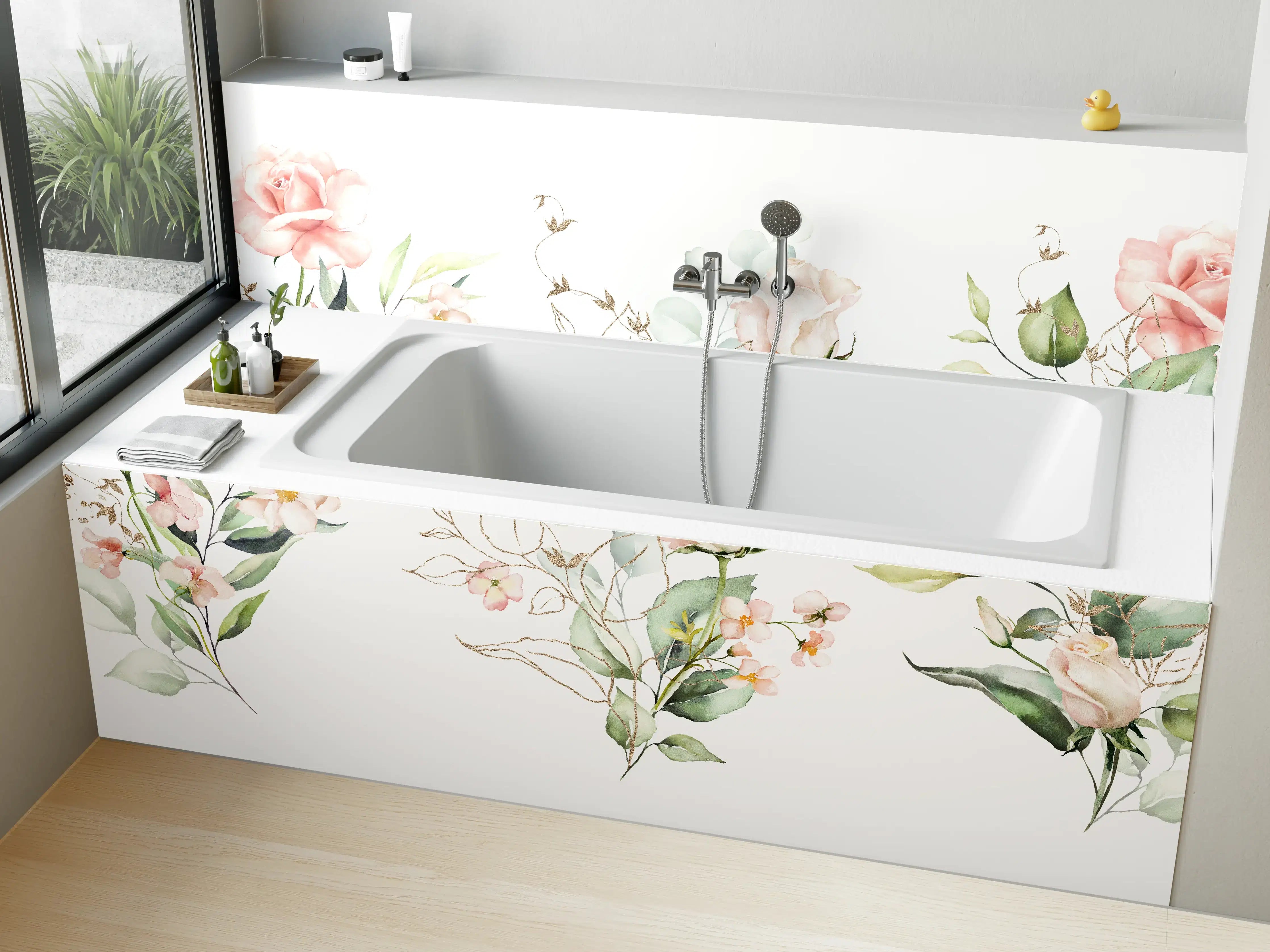 Badewannen-Rückwand - Aquarellblumen