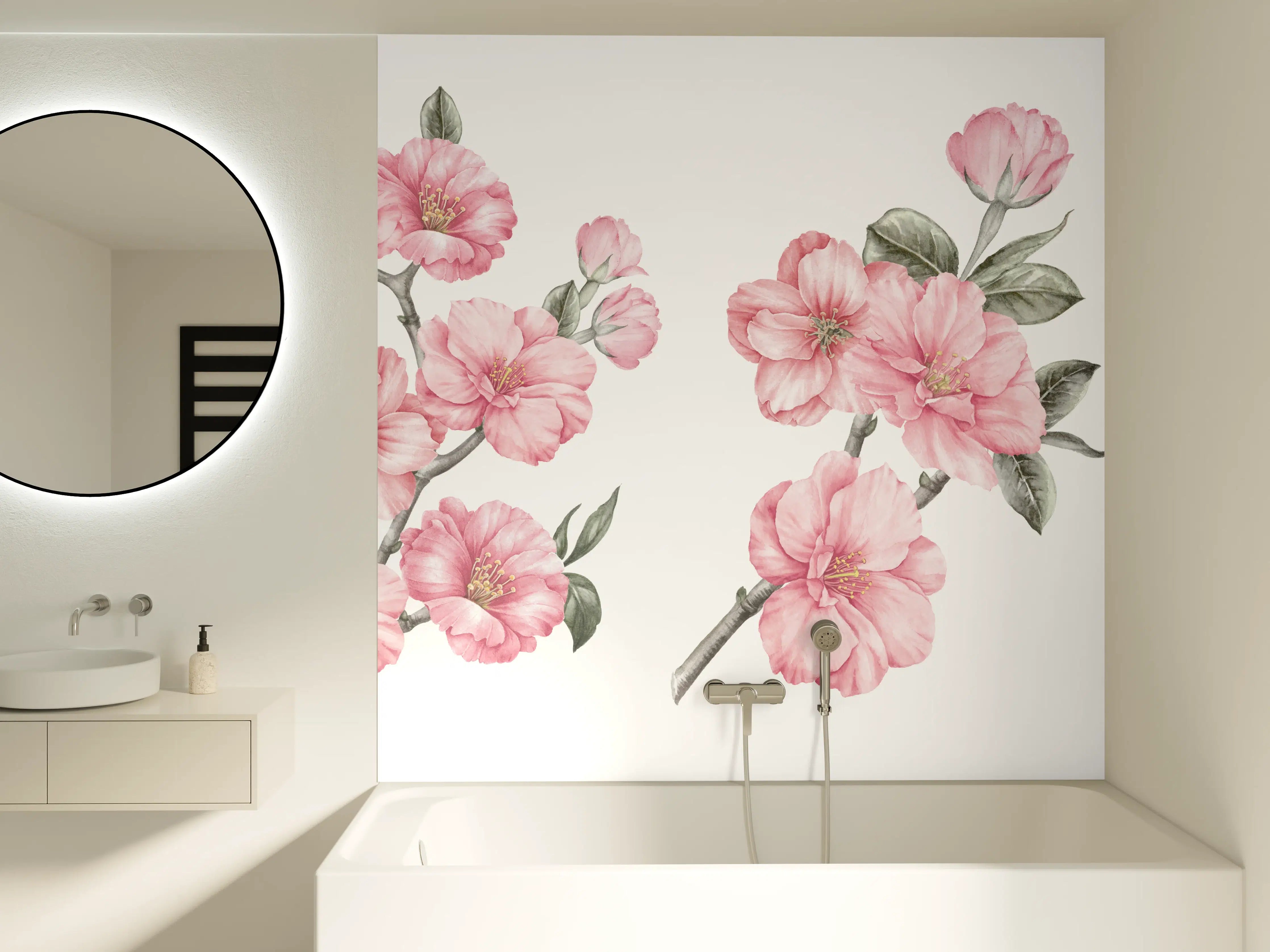Badewannen-Rückwand - Aquarellelemente von blühenden Sakura