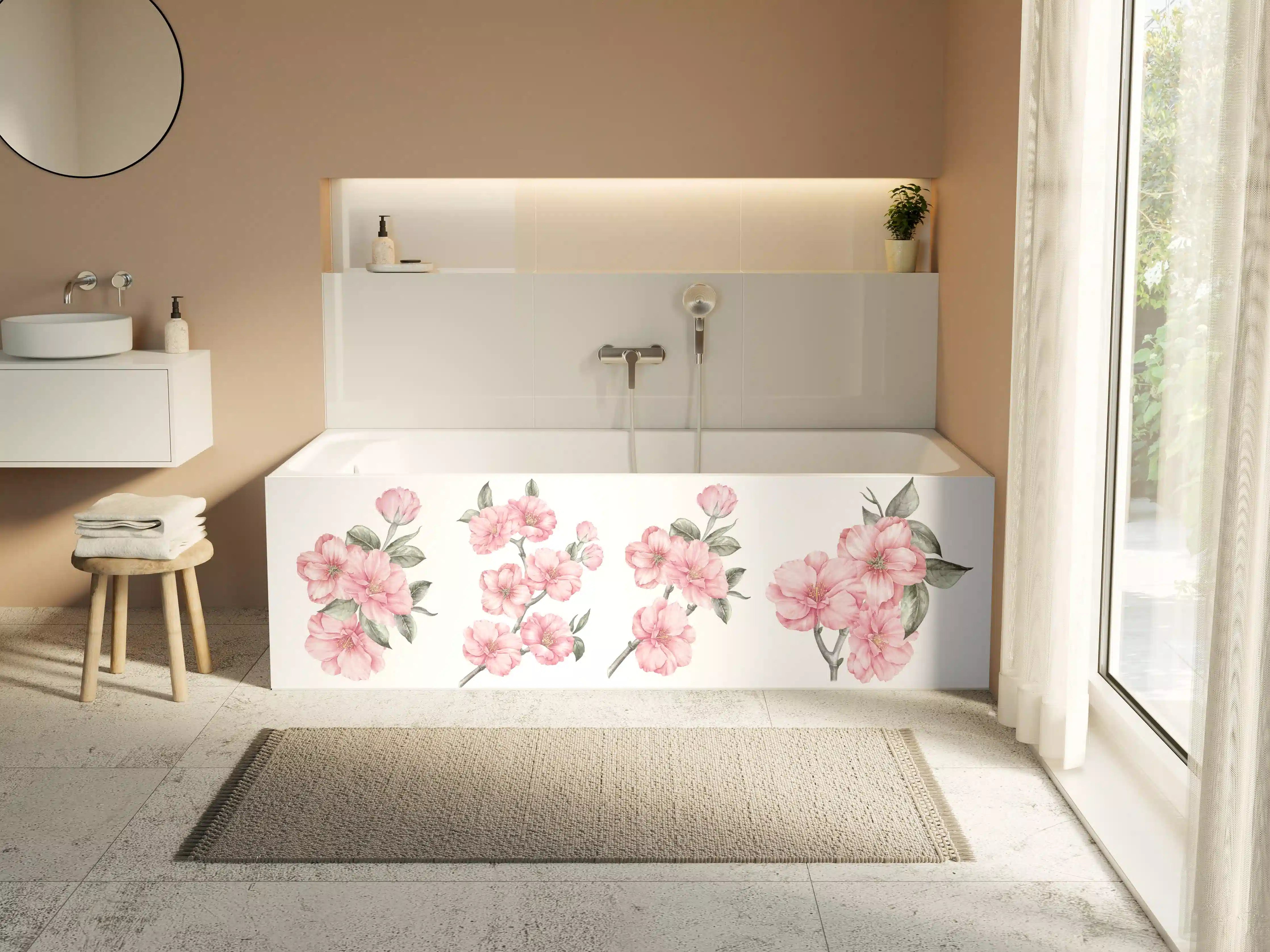 Badewannen-Rückwand - Aquarellelemente von blühenden Sakura