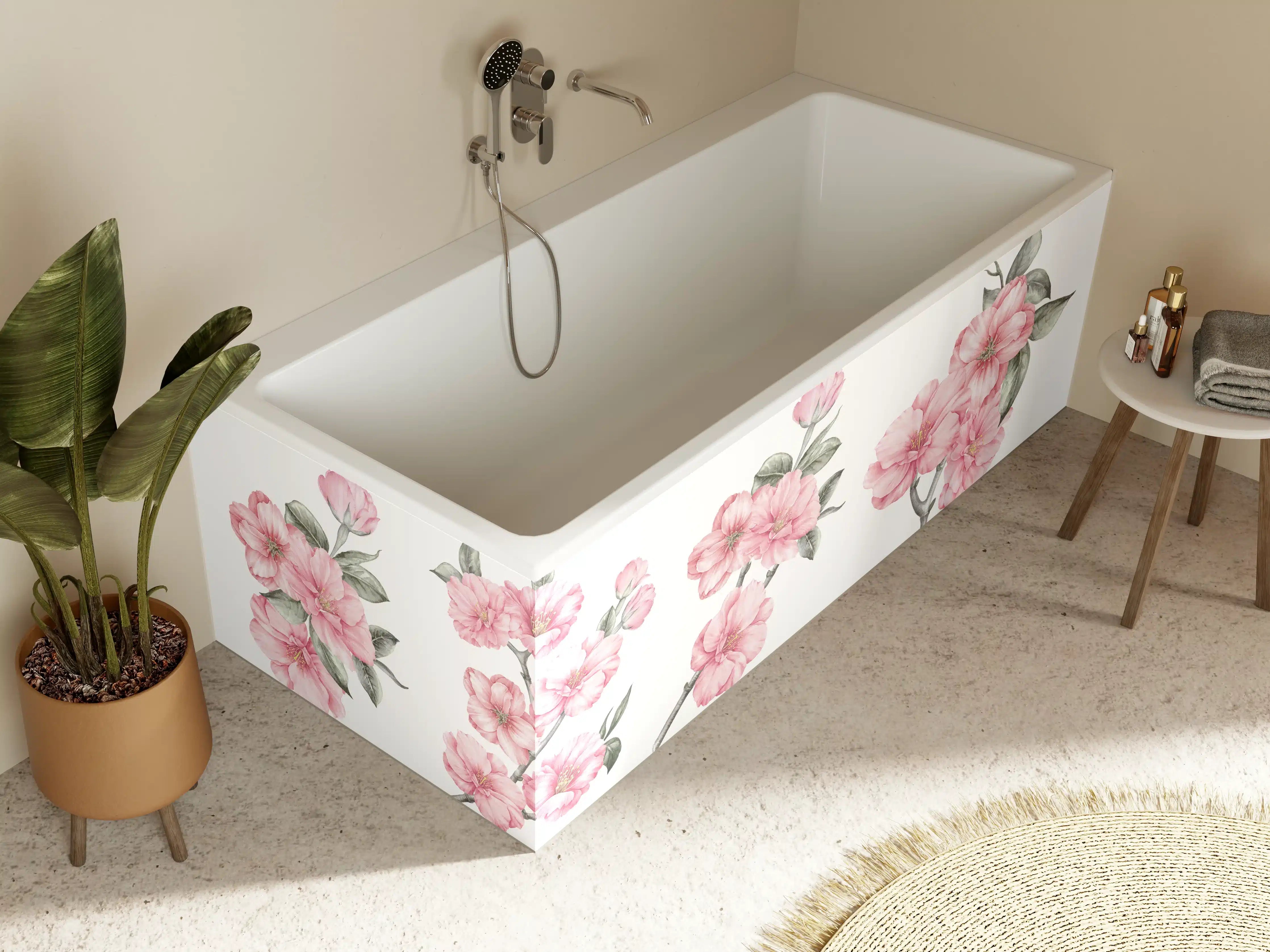 Badewannen-Rückwand - Aquarellelemente von blühenden Sakura