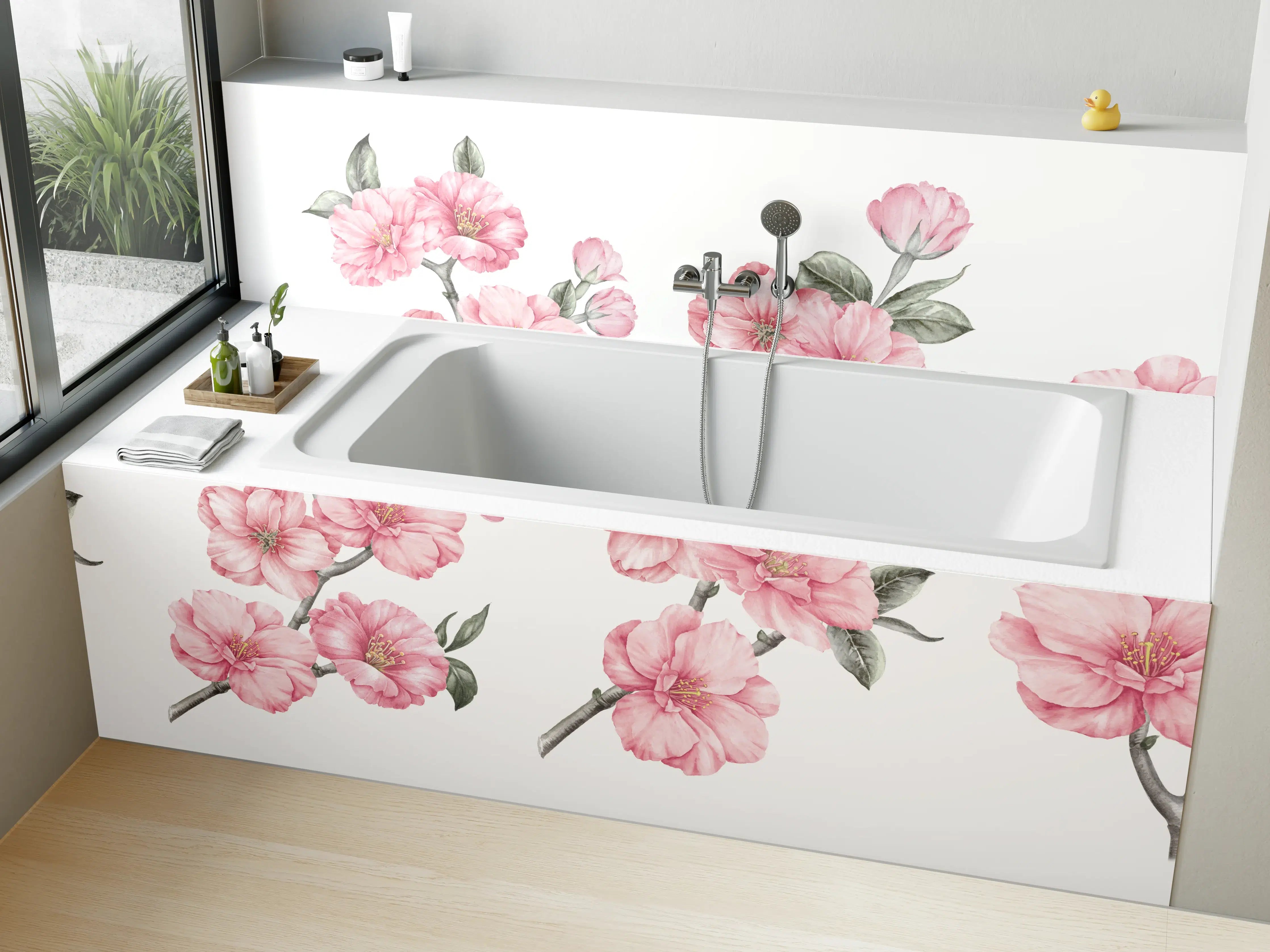 Badewannen-Rückwand - Aquarellelemente von blühenden Sakura