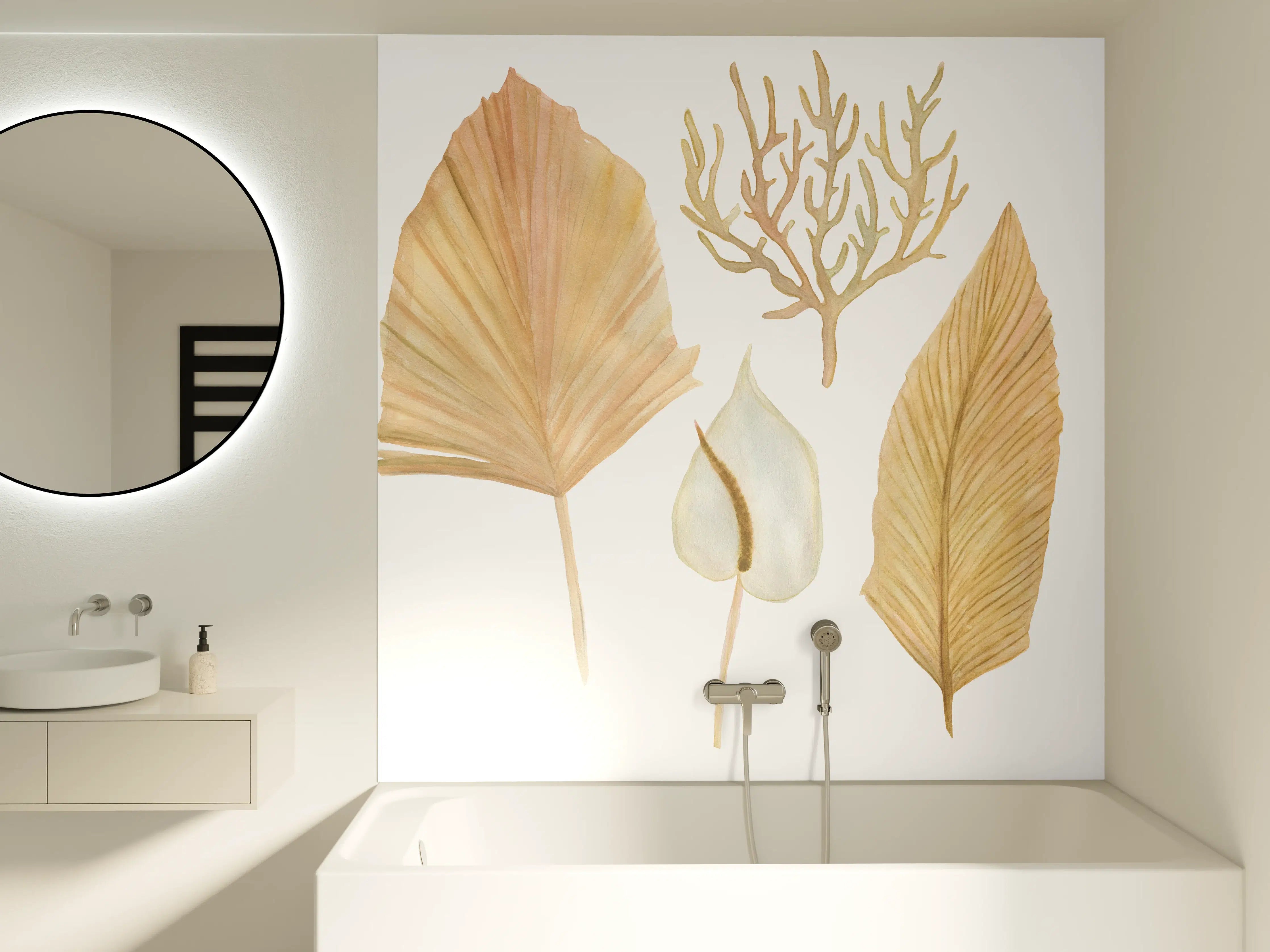 Badewannen-Rückwand - Aquarellmalerei - Verschiedene natürliche Blätter