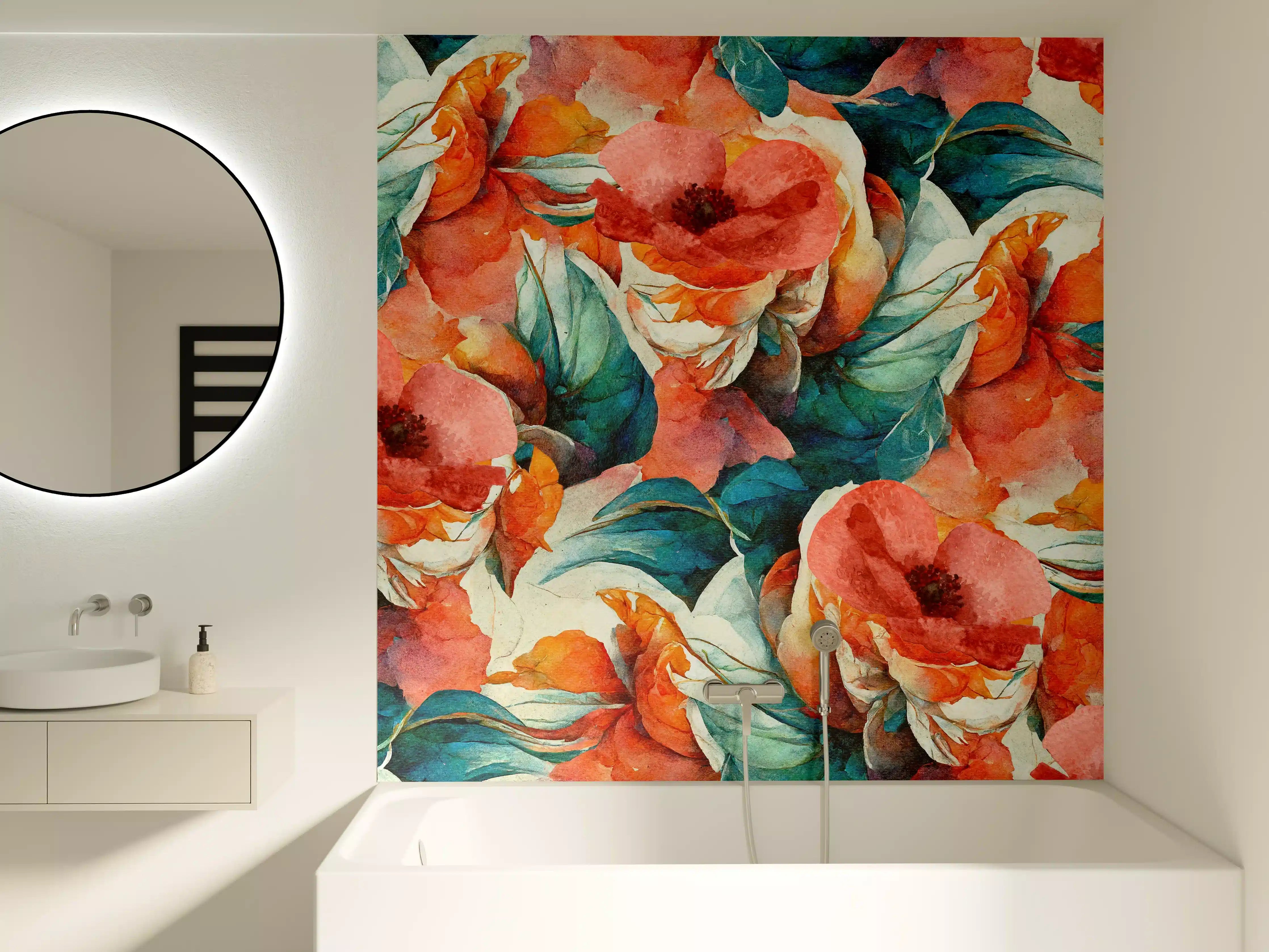 Badewannen-Rückwand - Aquarellpapier - Florales Muster