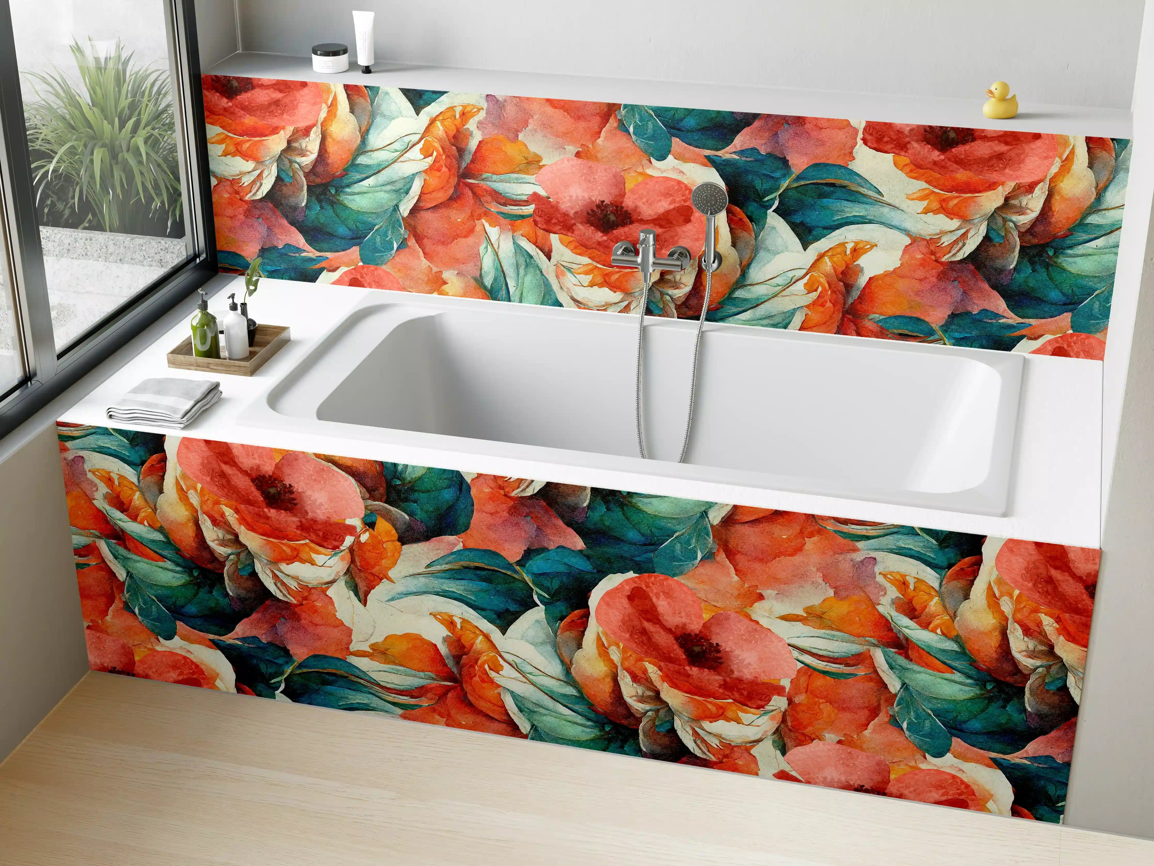 Badewannen-Rückwand - Aquarellpapier - Florales Muster