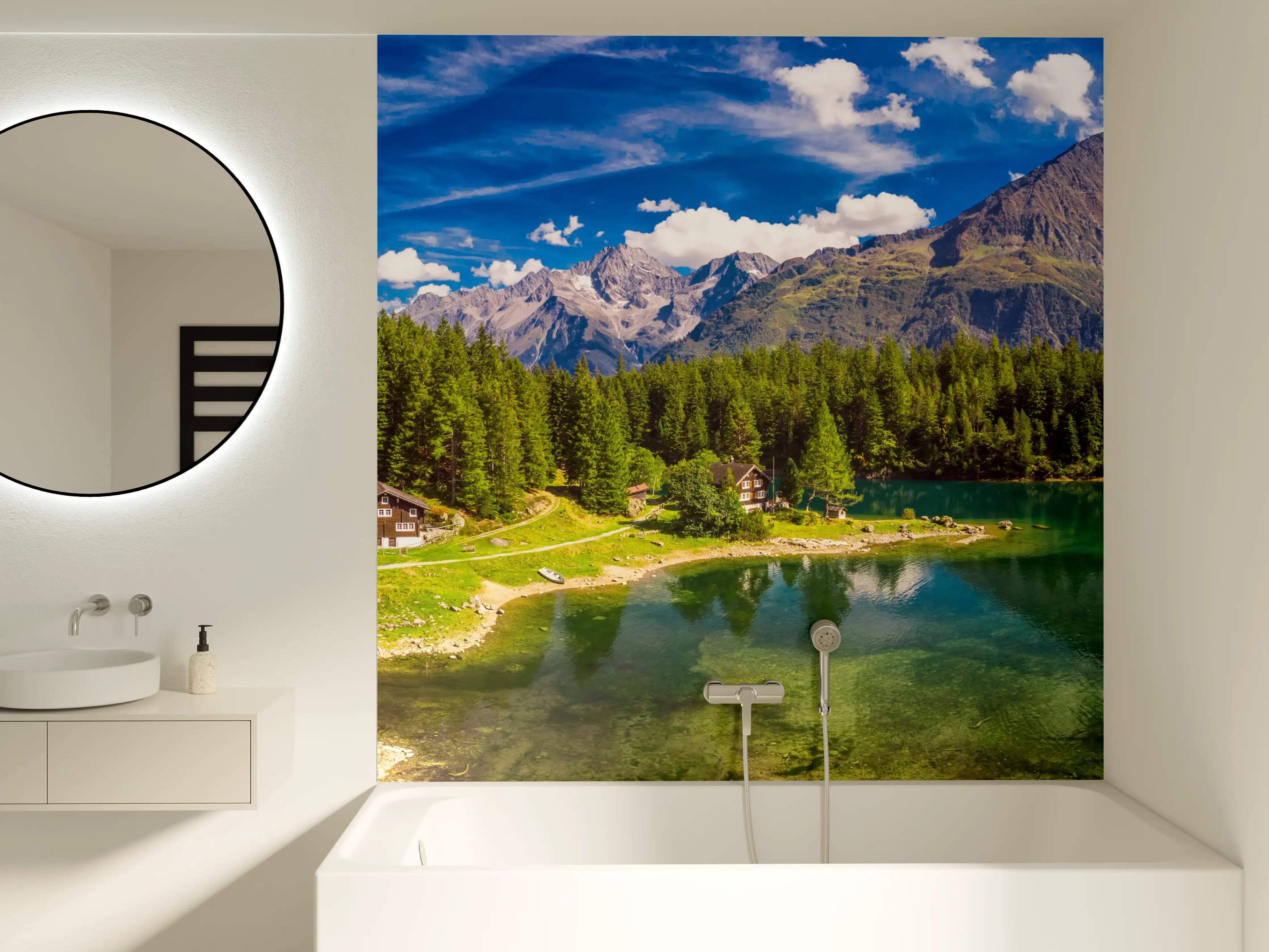 Badewannen-Rückwand - Arnisee mit Schweizer Alpen