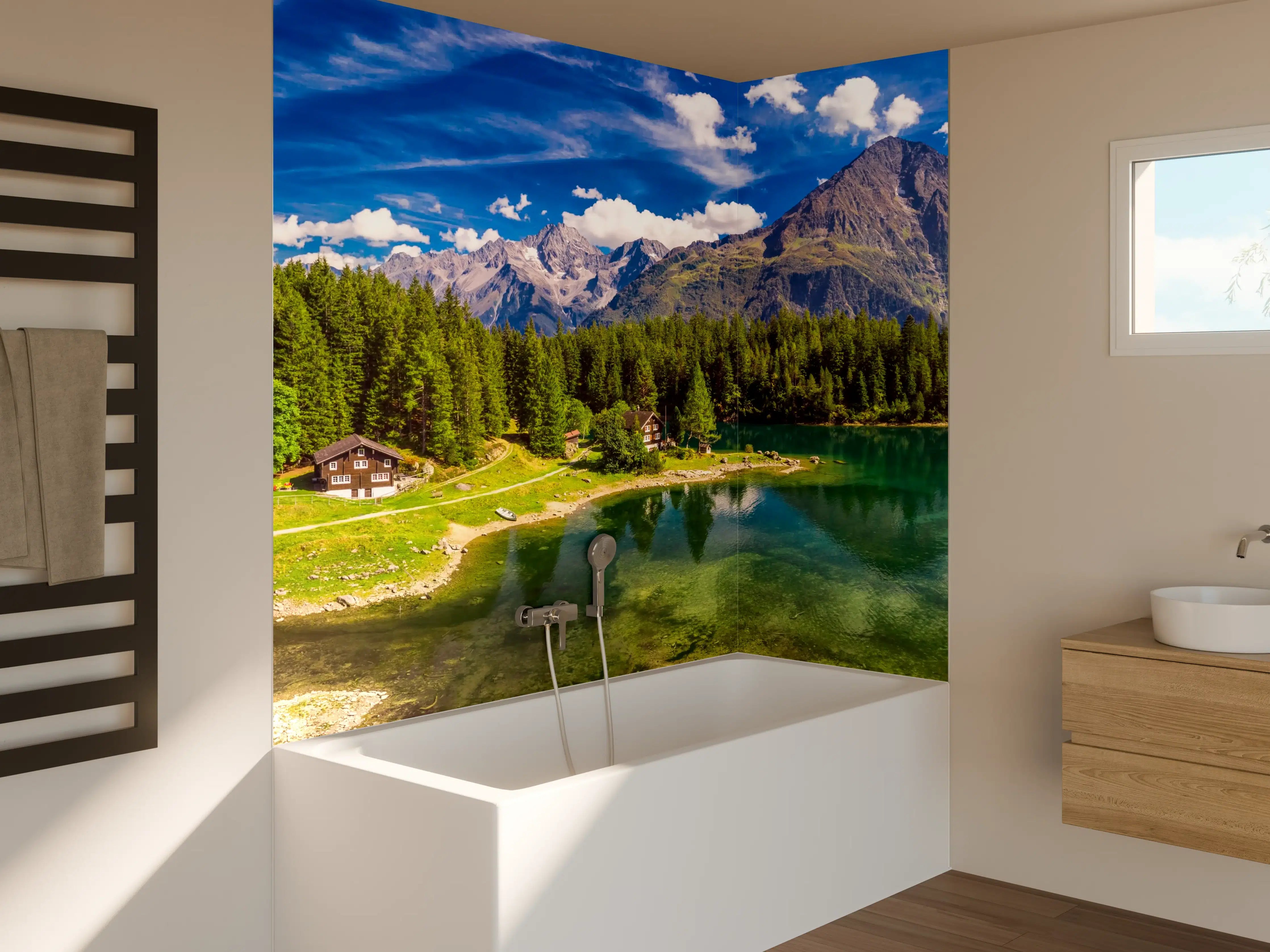 Badewannen-Rückwand - Arnisee mit Schweizer Alpen