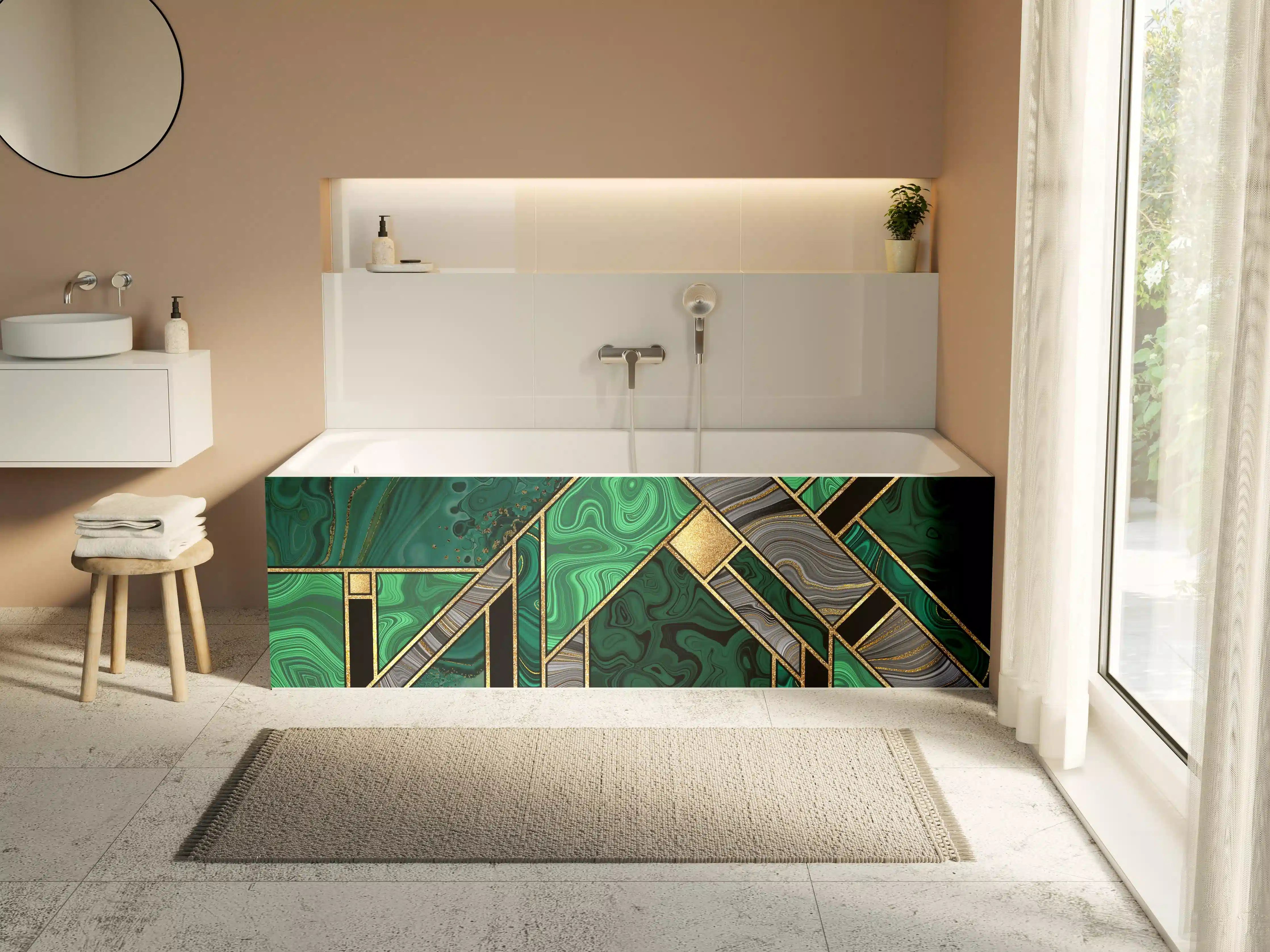 Badewannen-Rückwand - Art Deco Malachit Gold-Mosaik