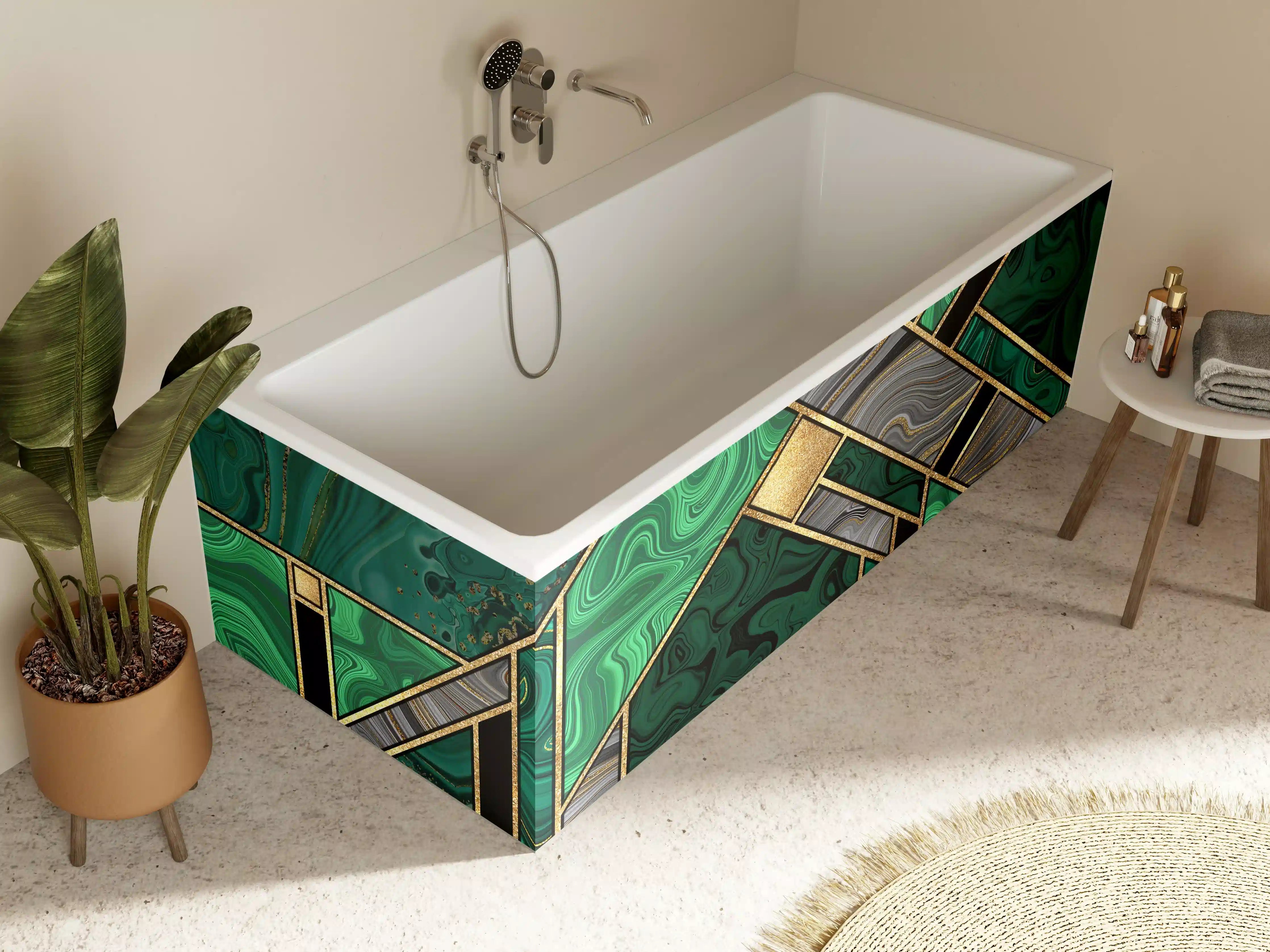 Badewannen-Rückwand - Art Deco Malachit Gold-Mosaik