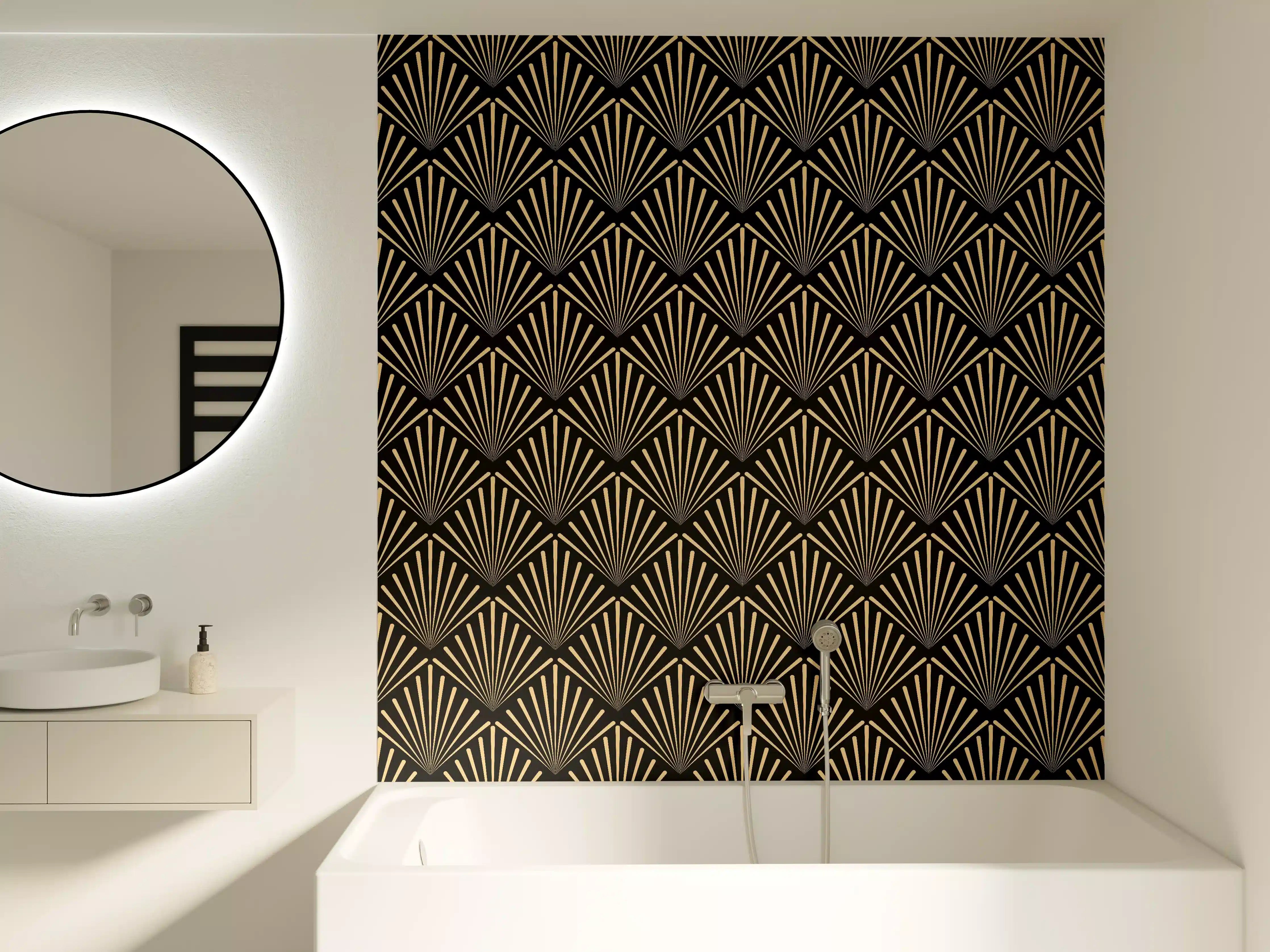 Badewannen-Rückwand - Art-Deco-Muster Gold Schwarz