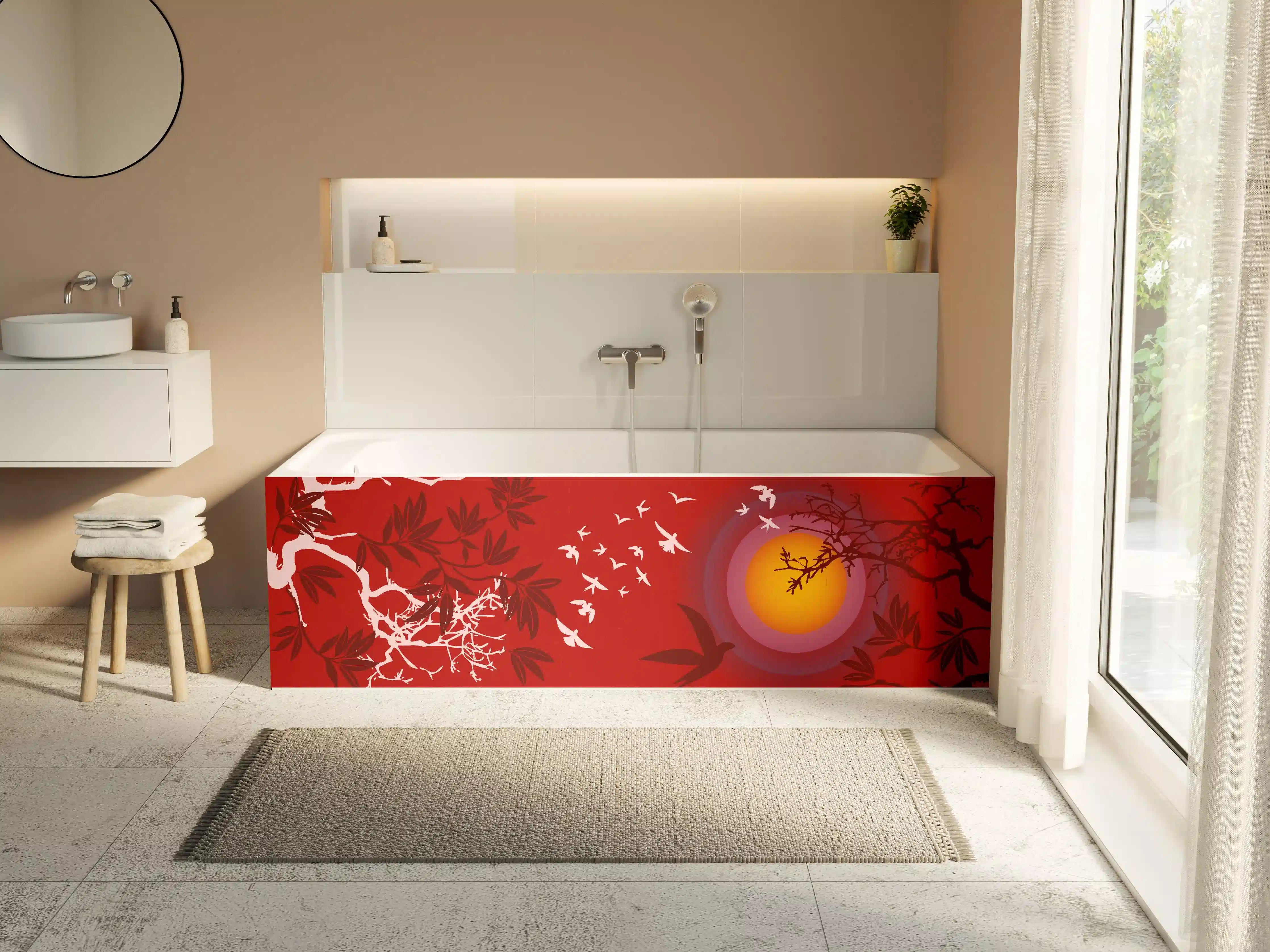 Badewannen-Rückwand - Asiatischer Sonnenuntergang Rot