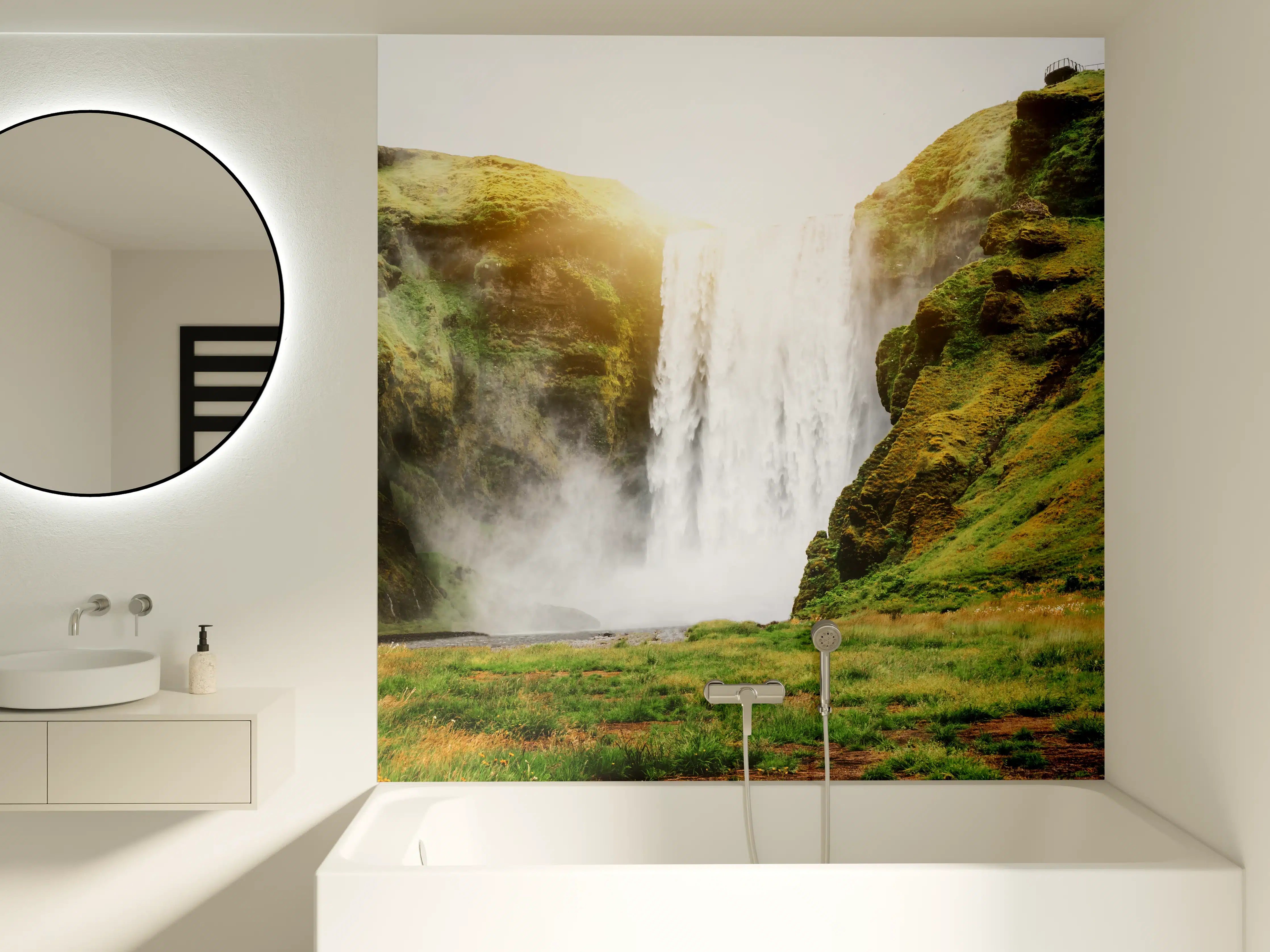 Badewannen-Rückwand - Atemberaubender Wasserfall in Island