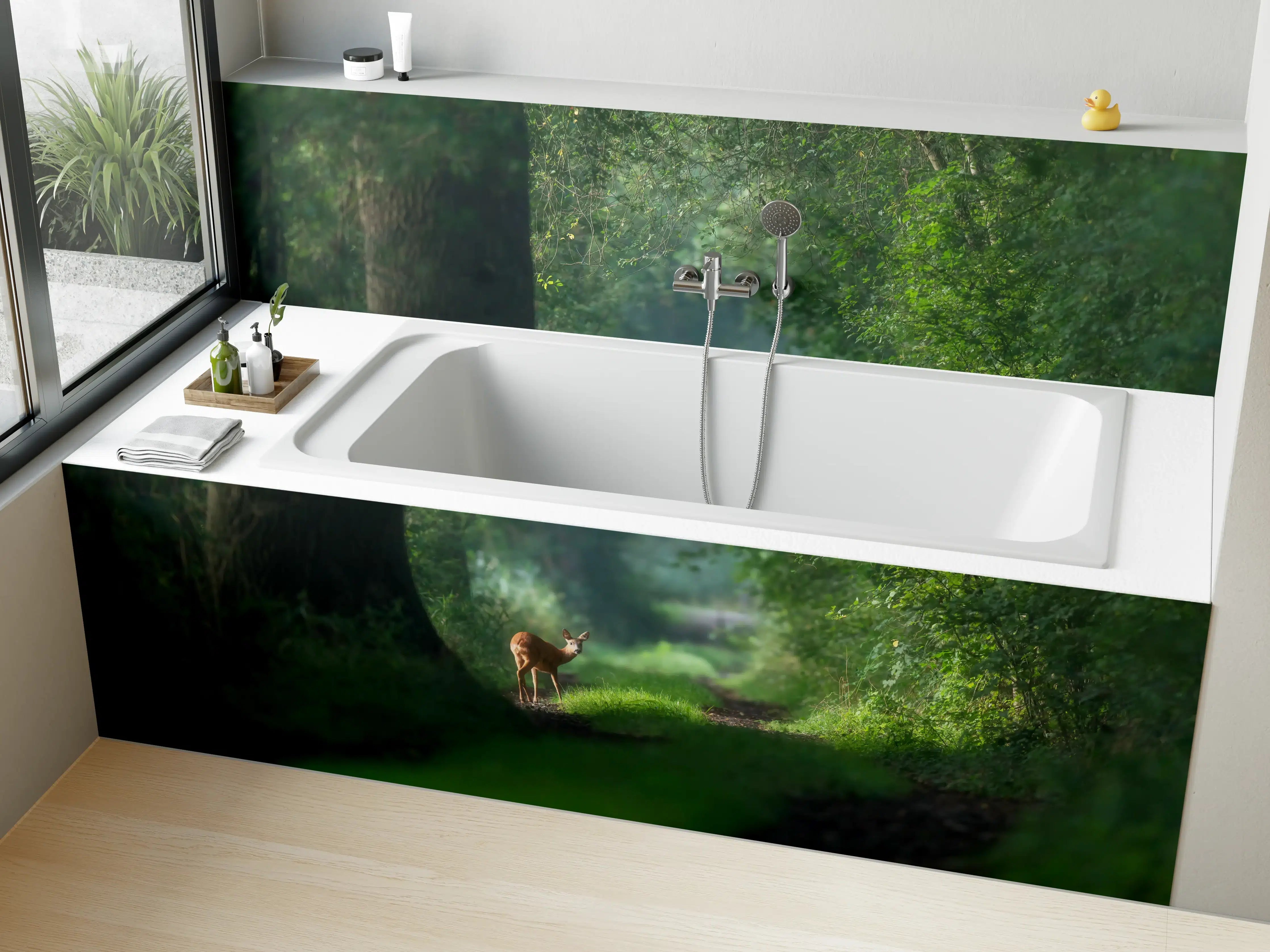 Badewannen-Rückwand - Aufmerksames Rehwild im Wald