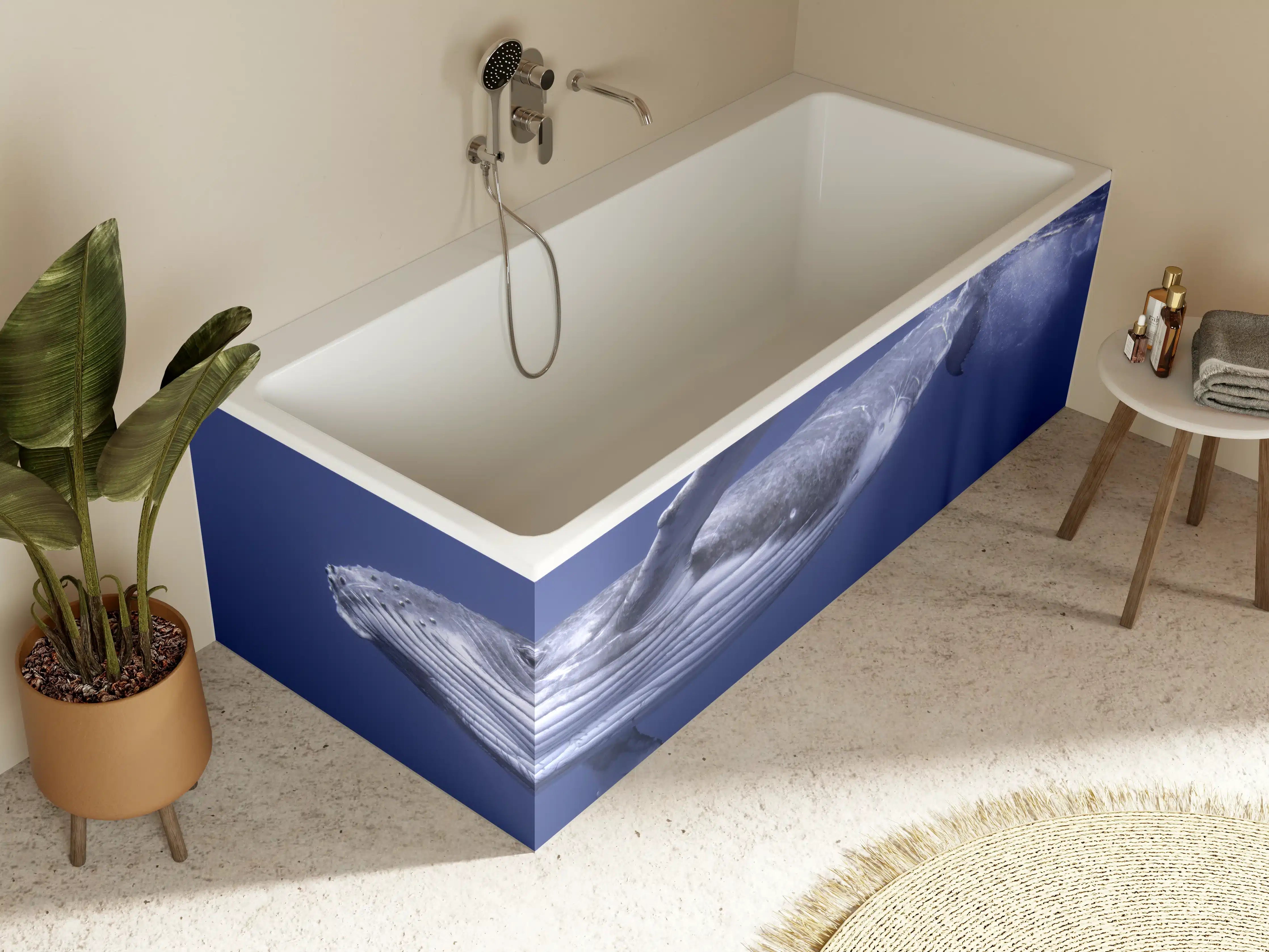 Badewannen-Rückwand - Baby-Buckelwal-Kalb im blauen Wasser