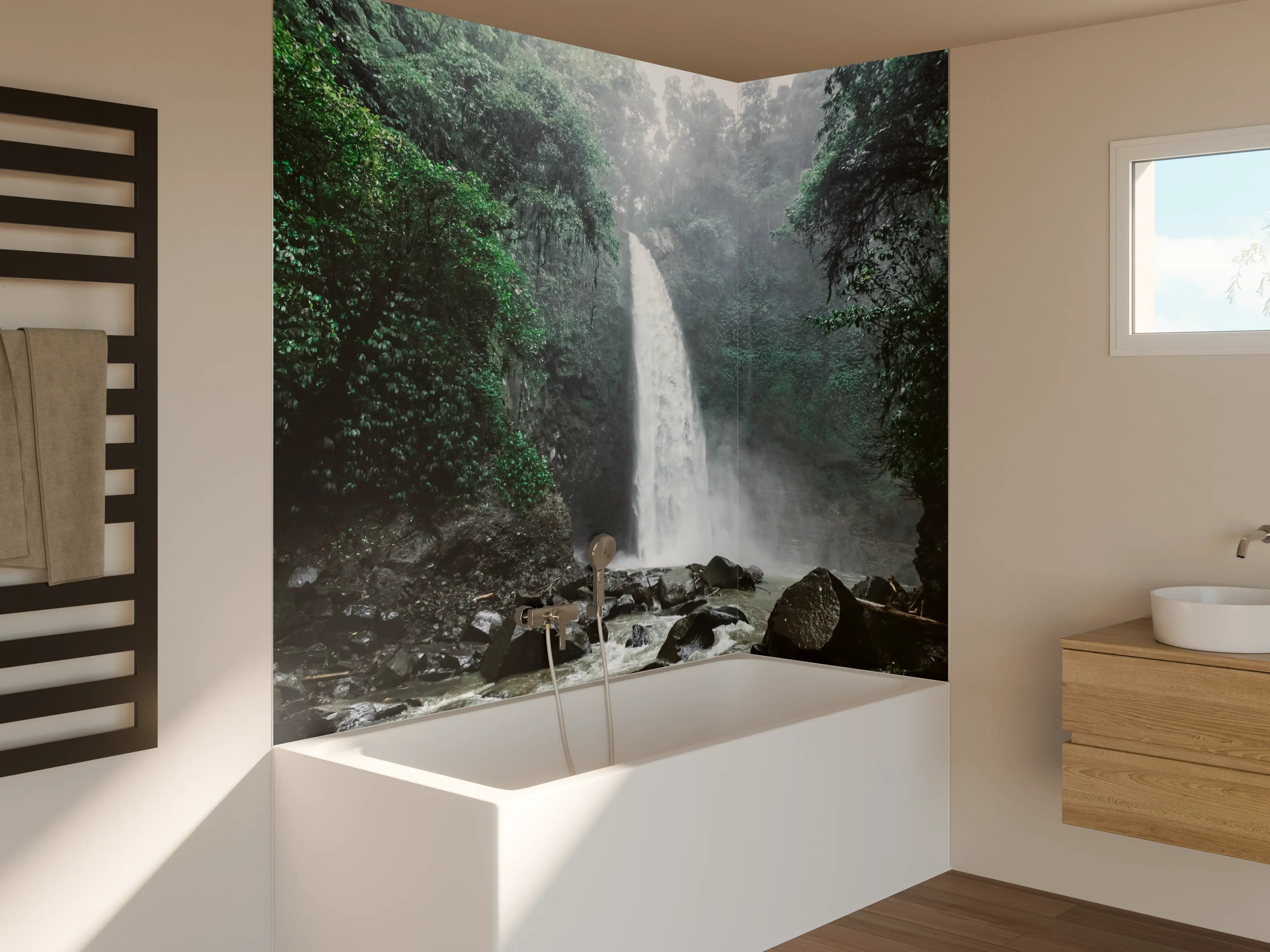 Badewannen-Rückwand - Bali-Wasserfall im tiefen Dschungel