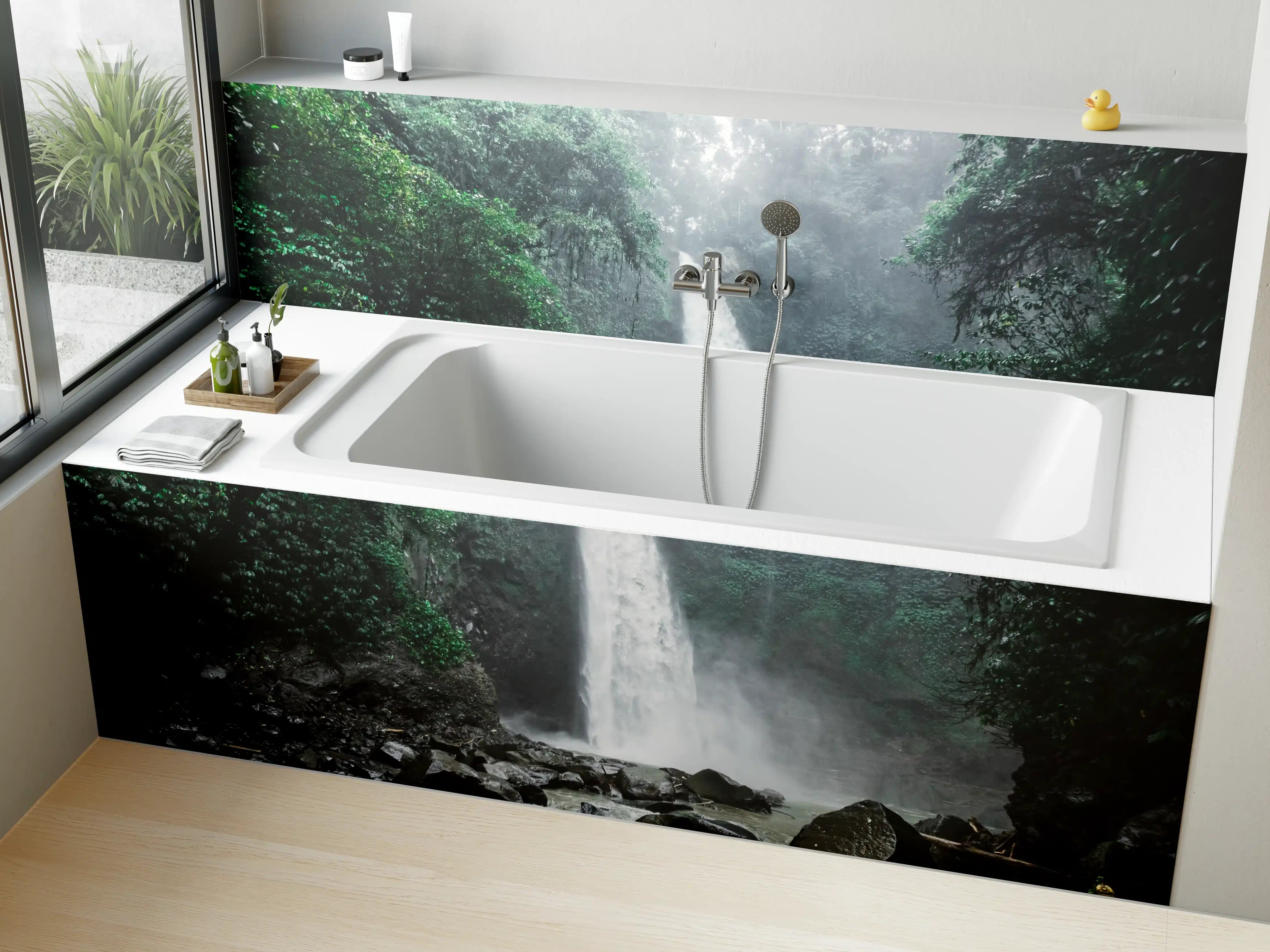 Badewannen-Rückwand - Bali-Wasserfall im tiefen Dschungel