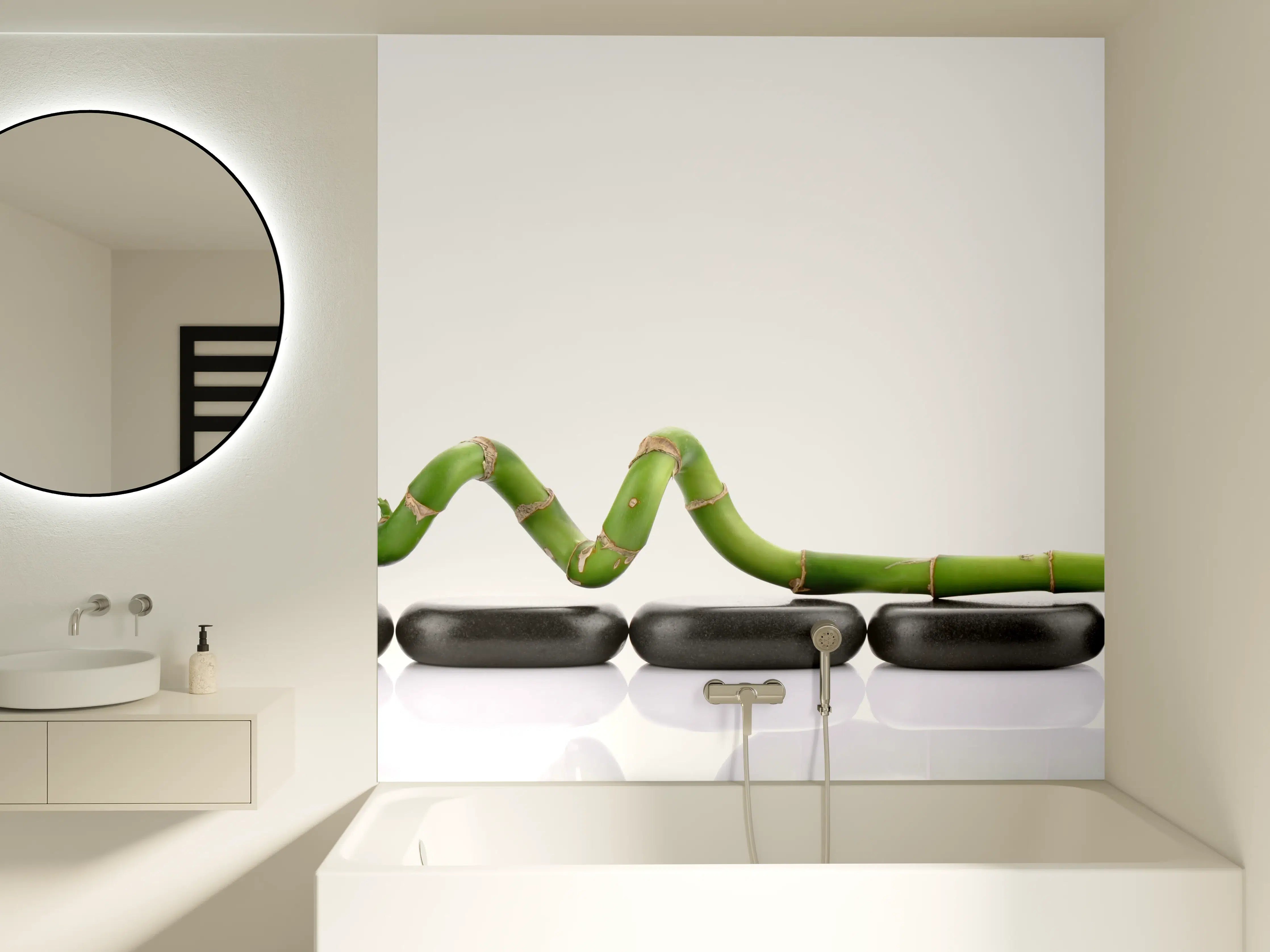 Badewannen-Rückwand - Bambus auf Basaltsteinen