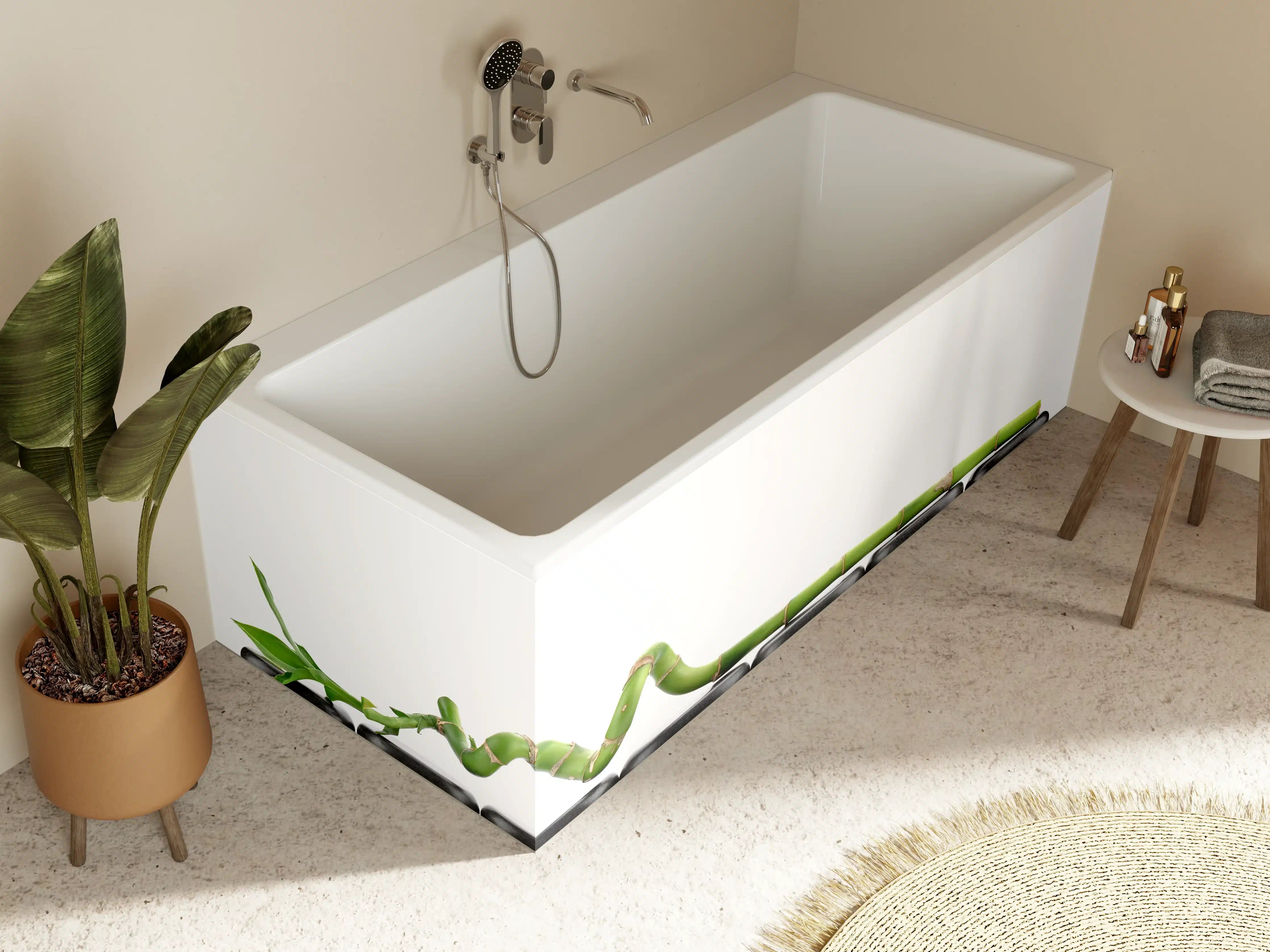 Badewannen-Rückwand - Bambus auf Basaltsteinen