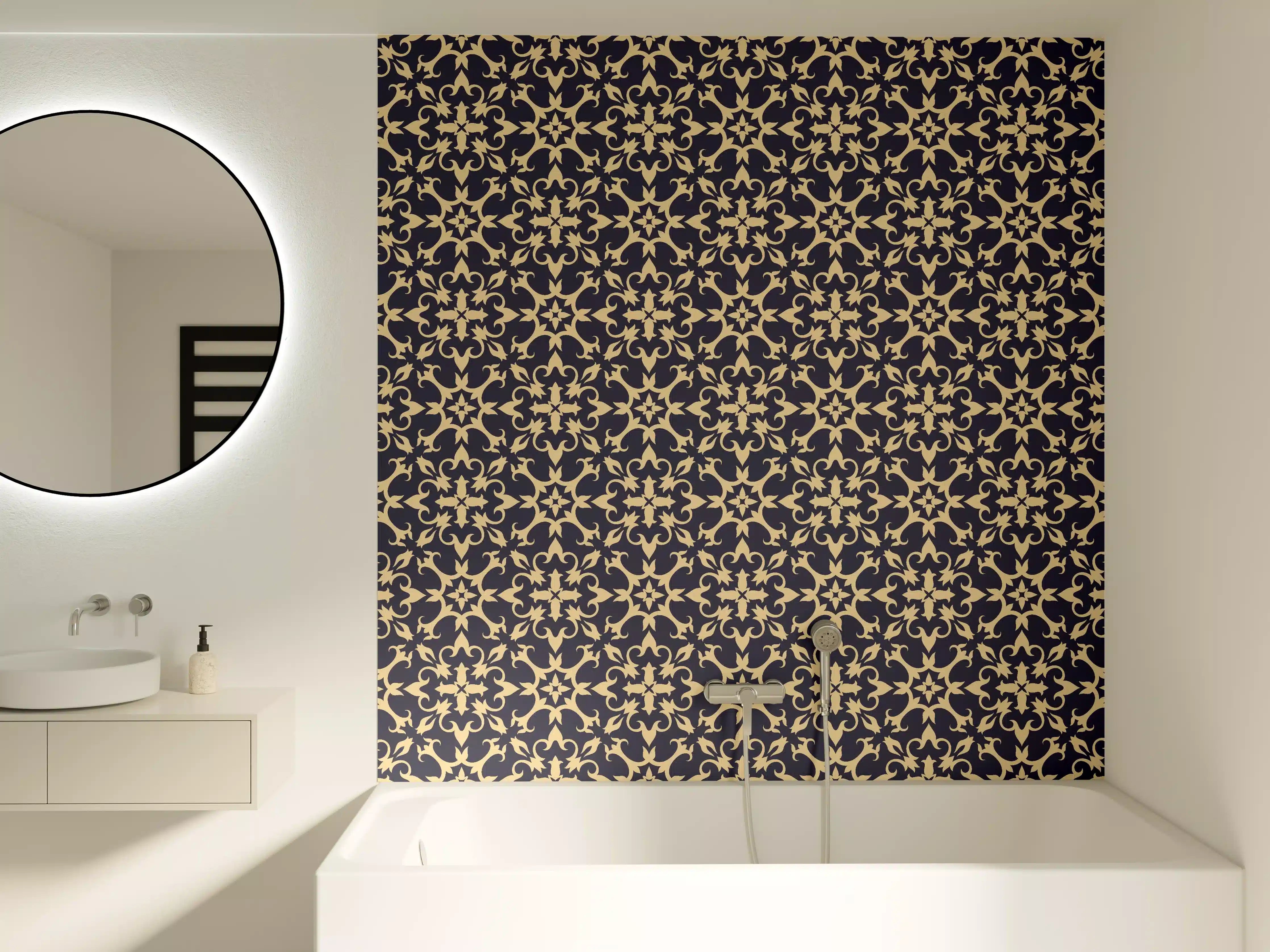 Badewannen-Rückwand - Barockes Blau-Gold Muster