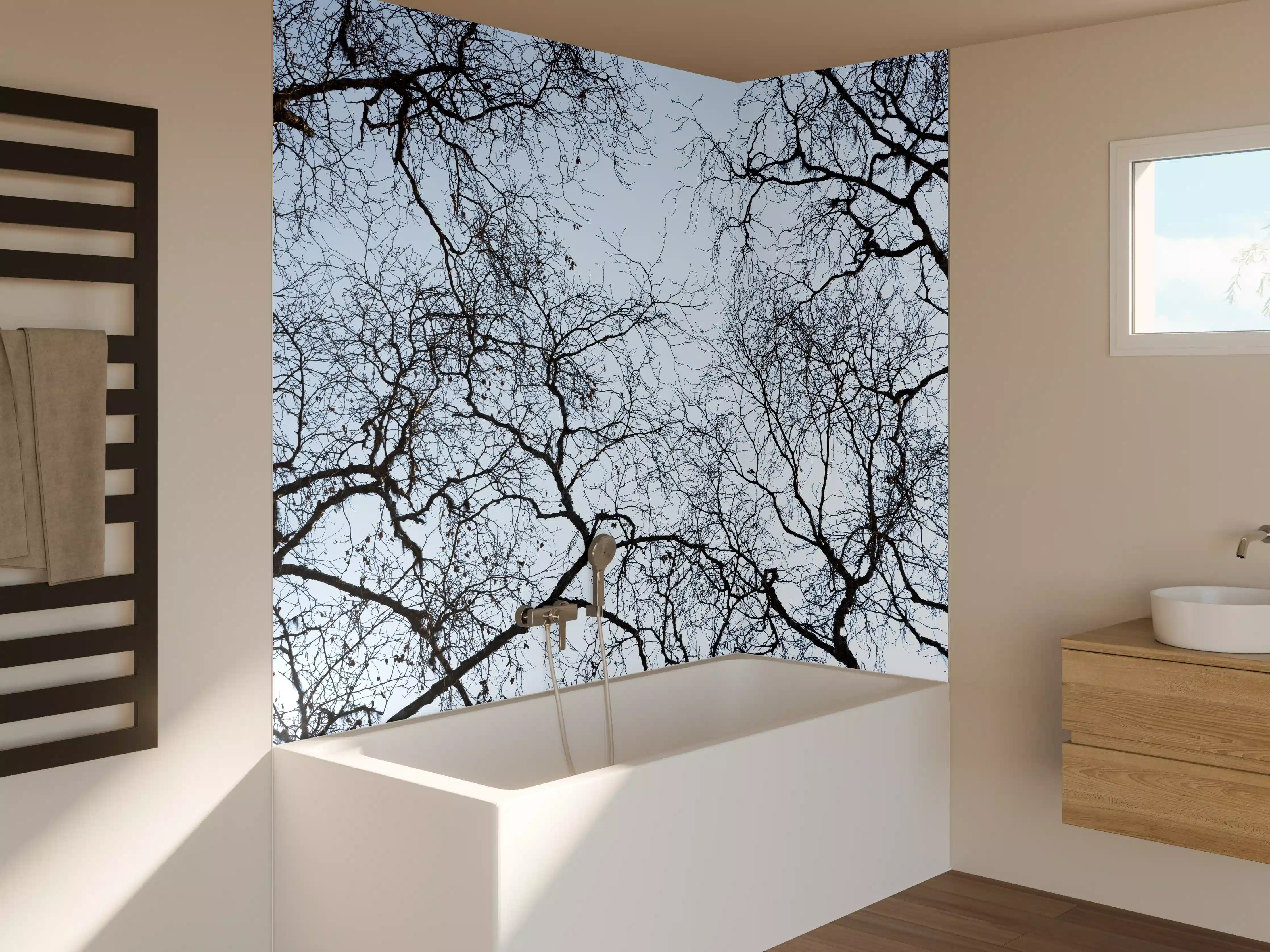 Badewannen-Rückwand - Baumkronen-Konturen Himmelblau