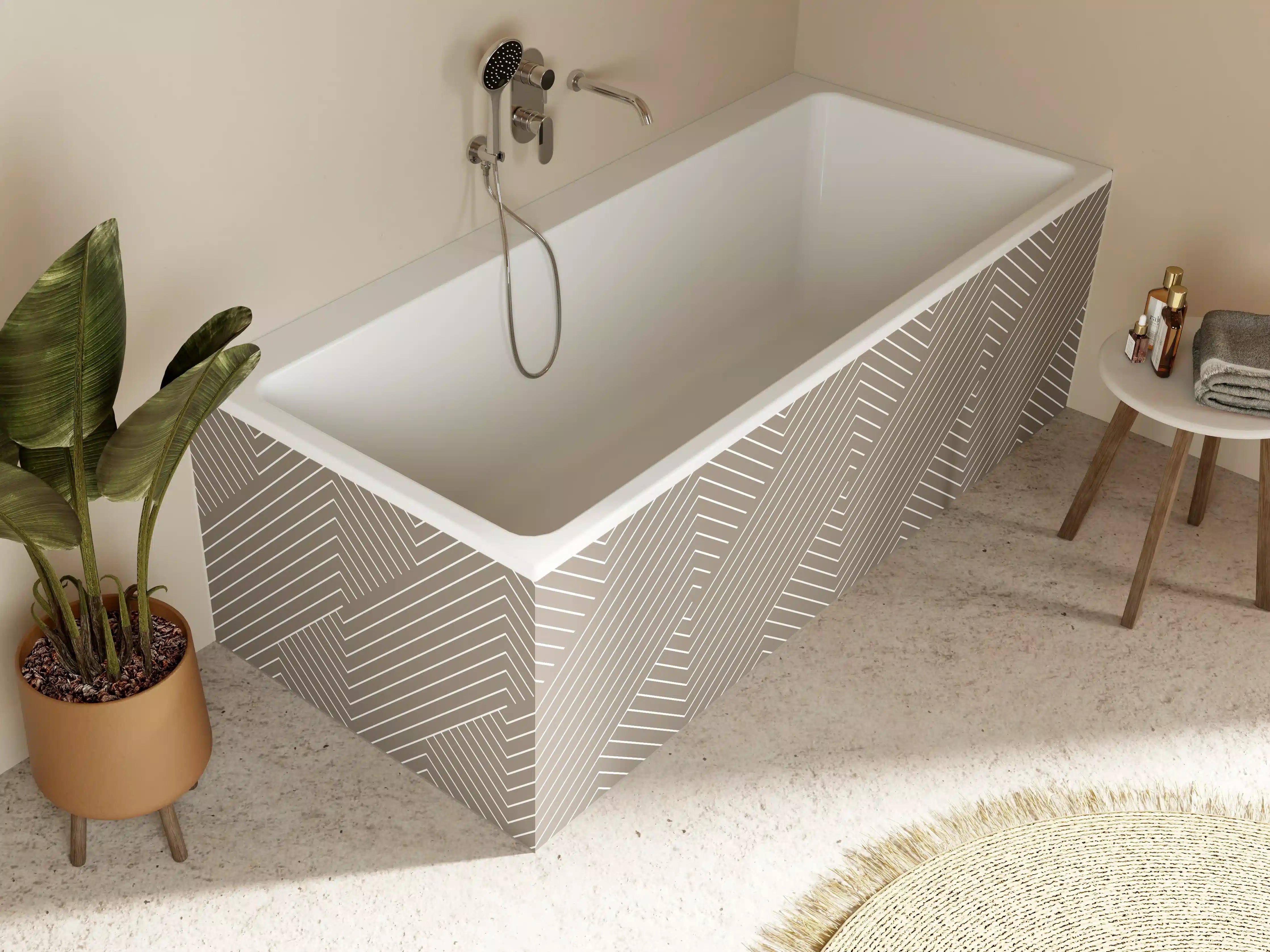 Badewannen-Rückwand - Beige- und Weiß-graue geometrische Linie-Design