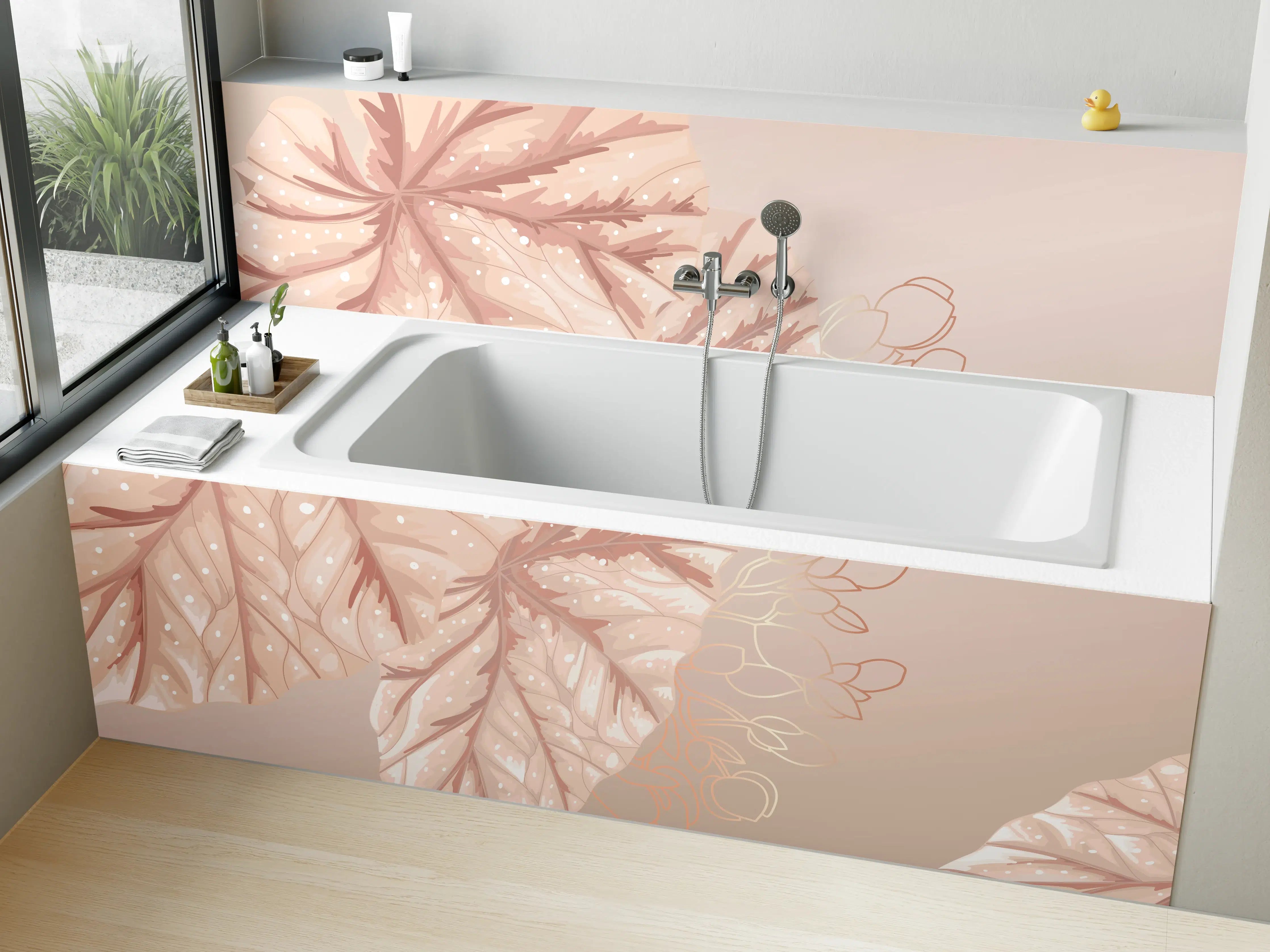 Badewannen-Rückwand - Beige Blätter Illustration