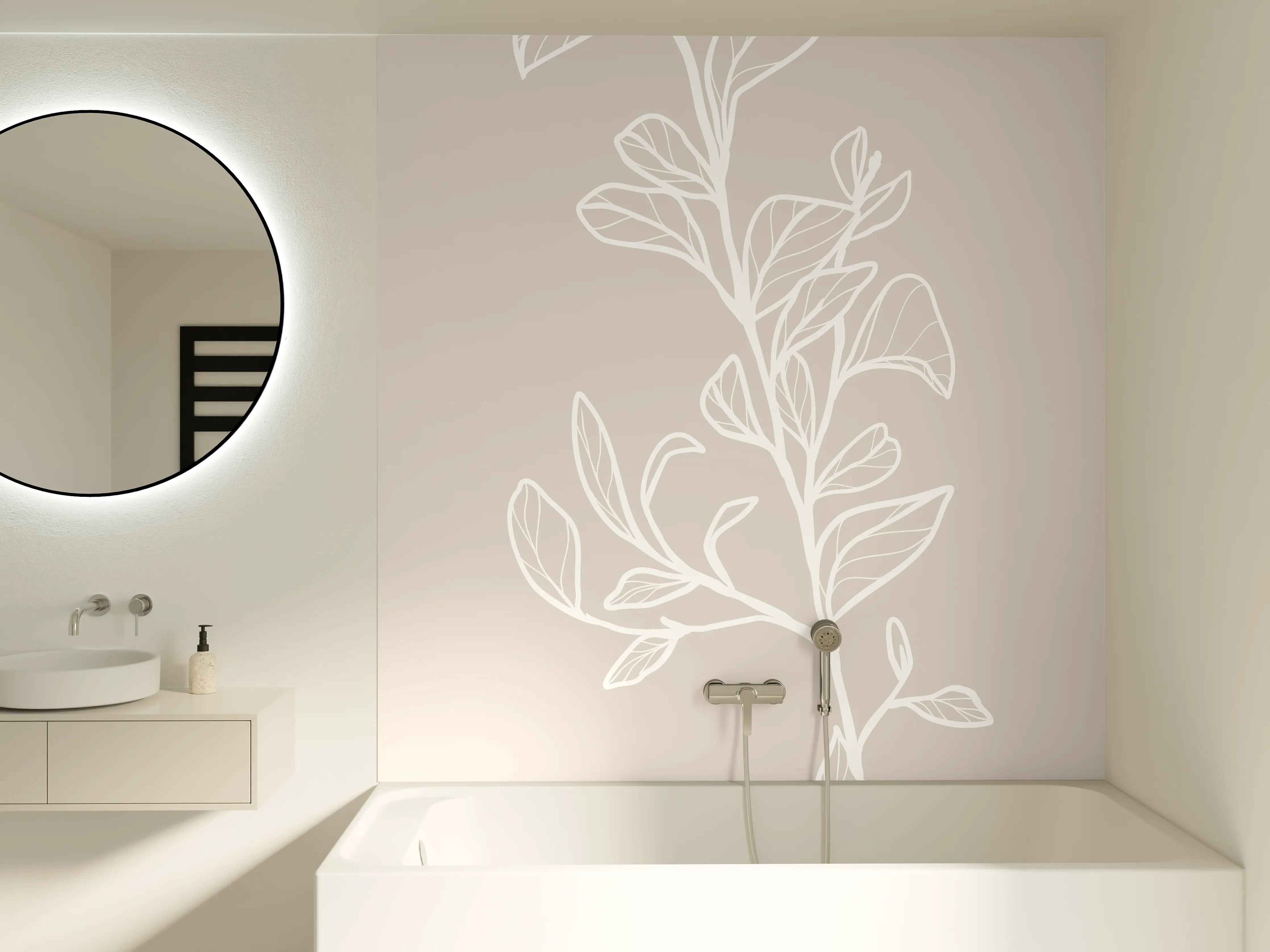 Badewannen-Rückwand - Beige Blattlinien Grafik