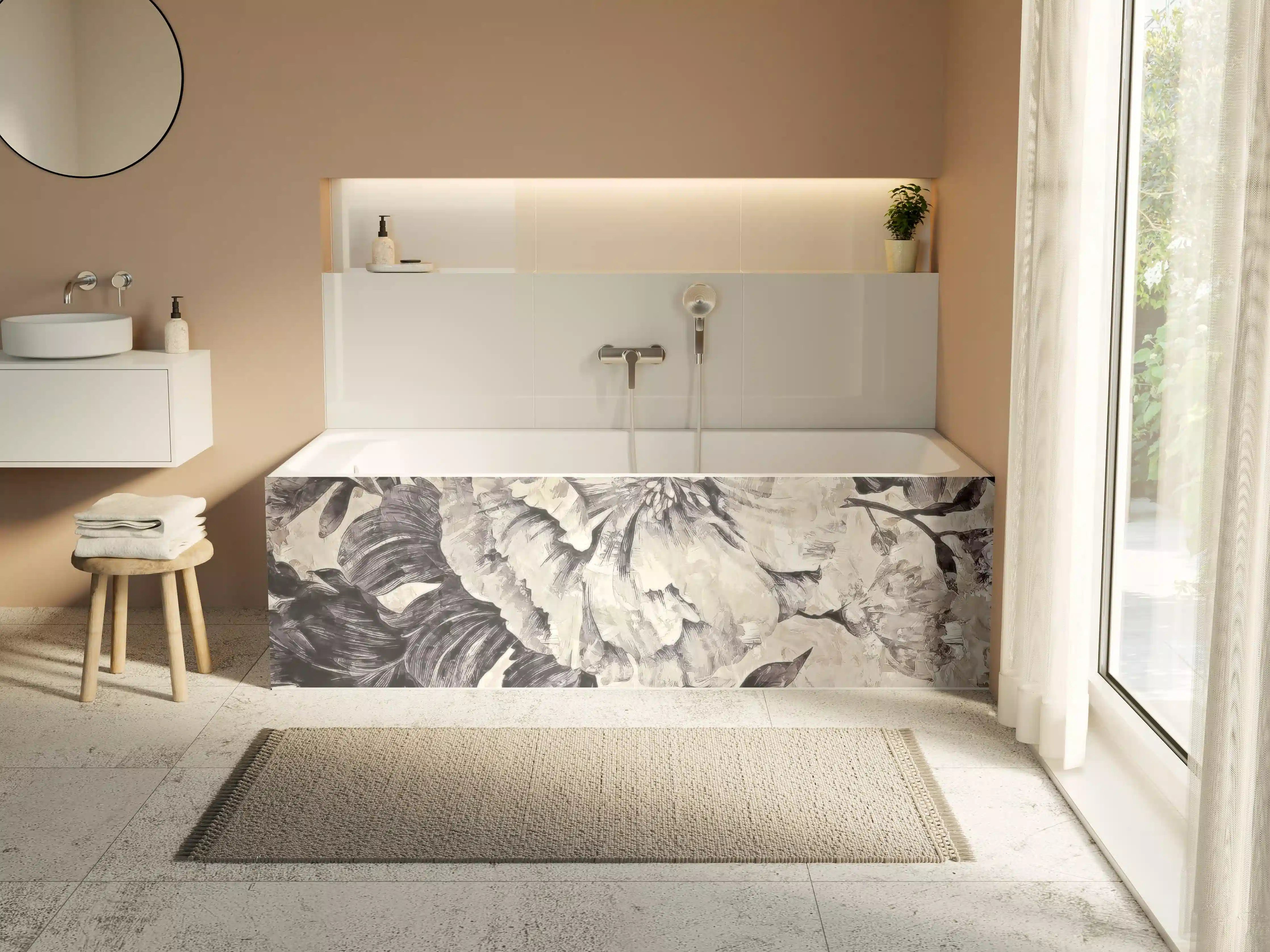 Badewannen-Rückwand - Beige Blumenmuster Textur