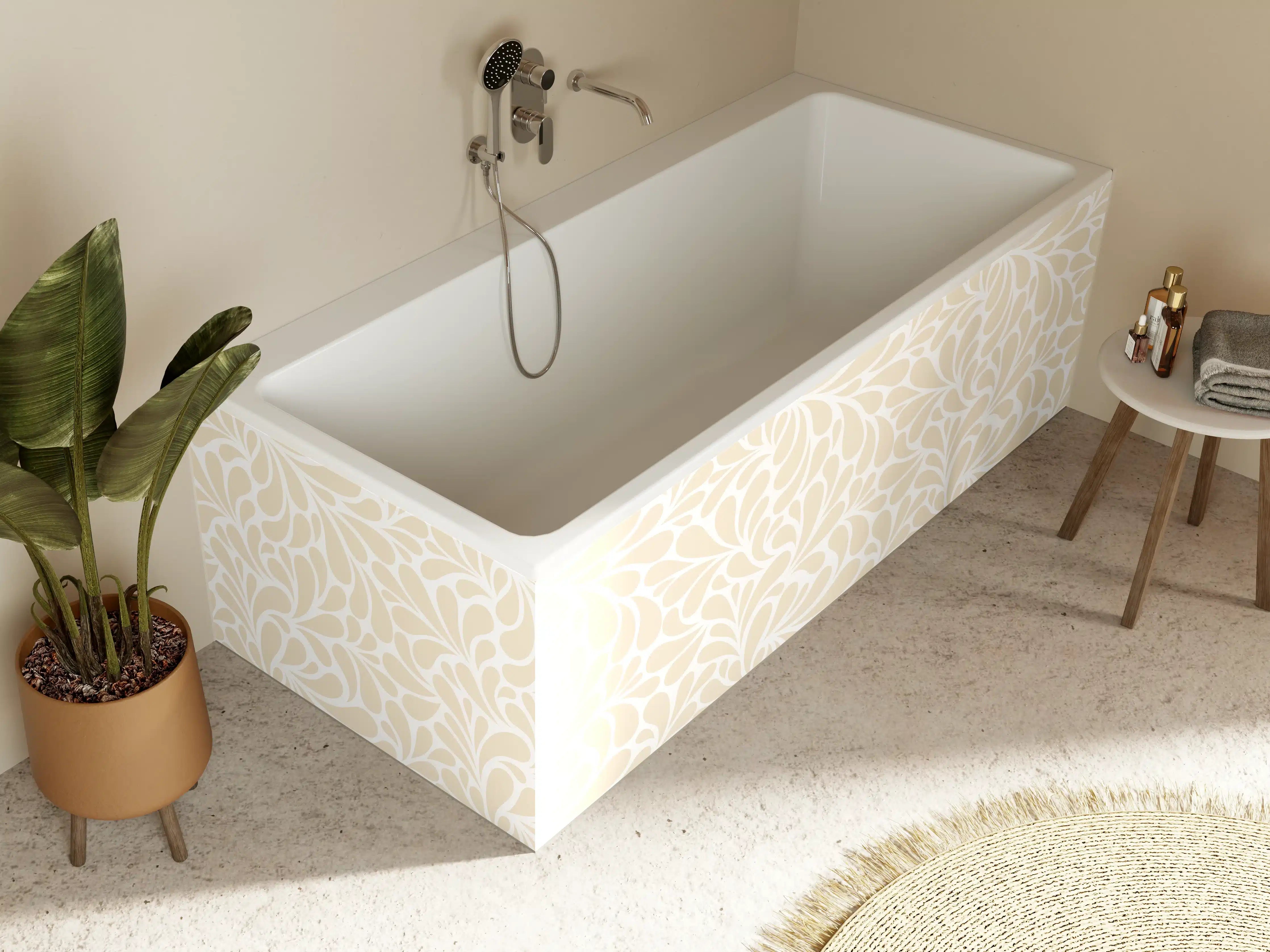 Badewannen-Rückwand - Beige Blumenmuster, elegante Wandgestaltung
