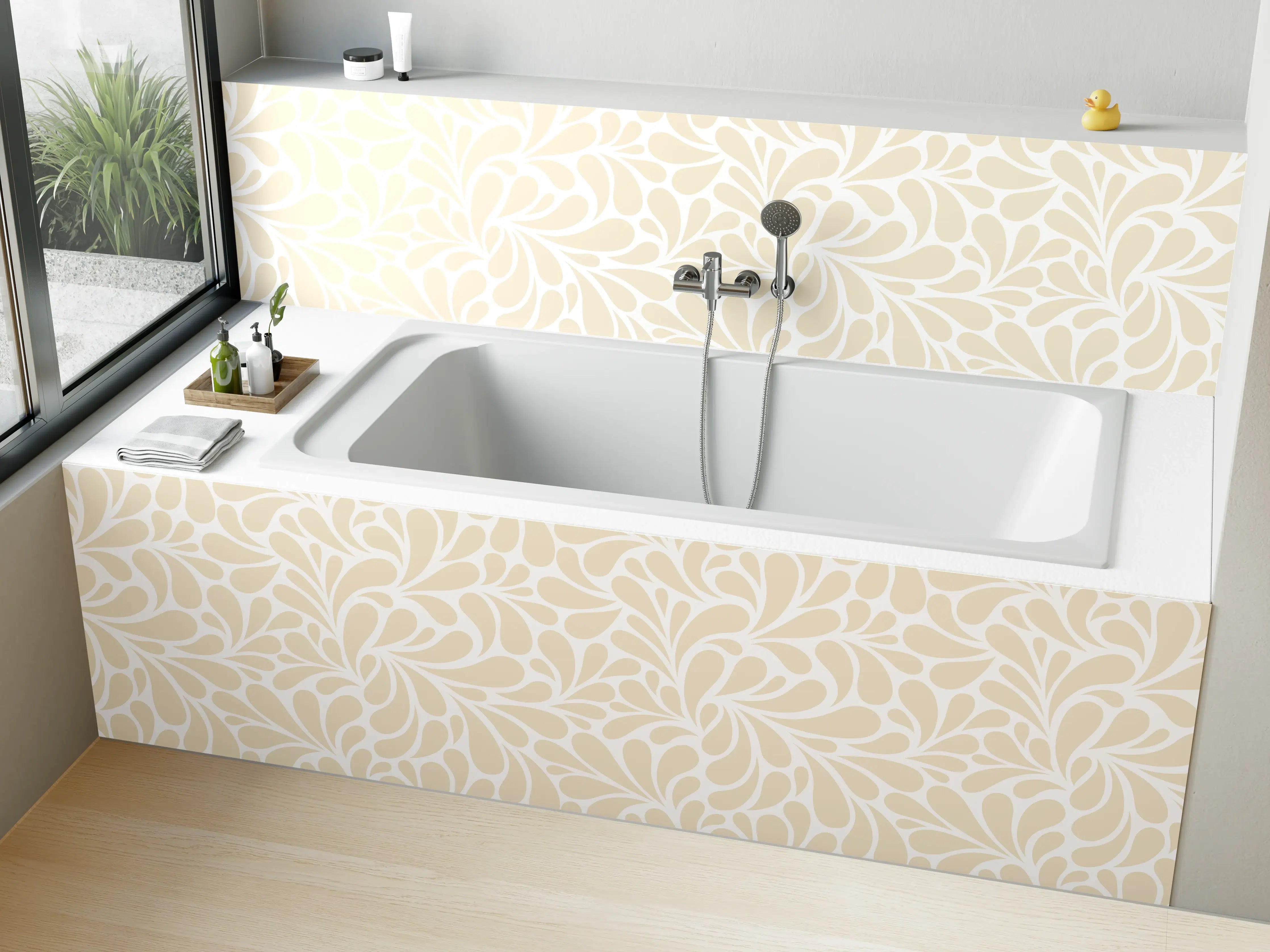 Badewannen-Rückwand - Beige Blumenmuster, elegante Wandgestaltung