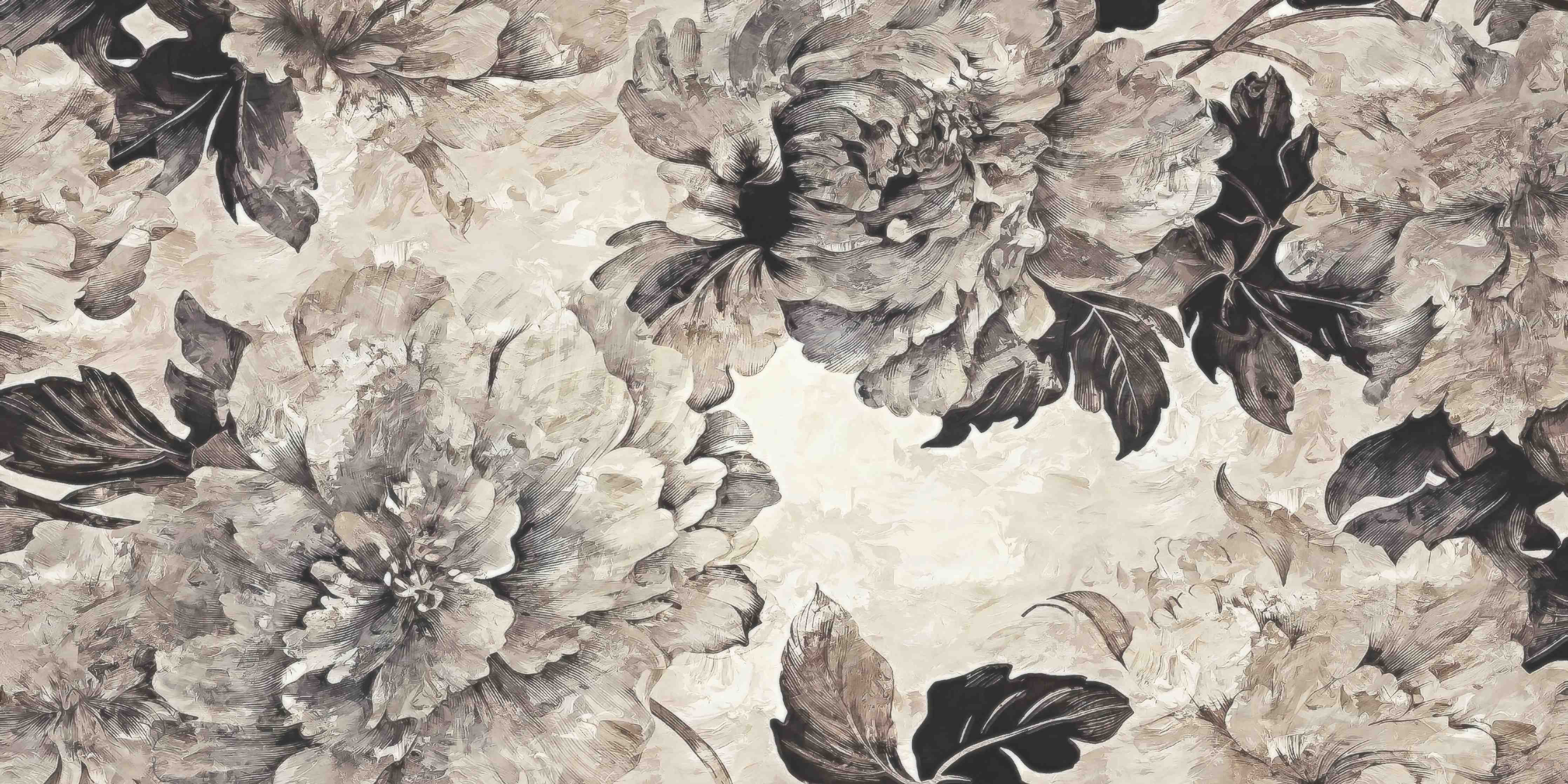 Badewannen-Rückwand-Beige Blumenpanorama Kunstwerk