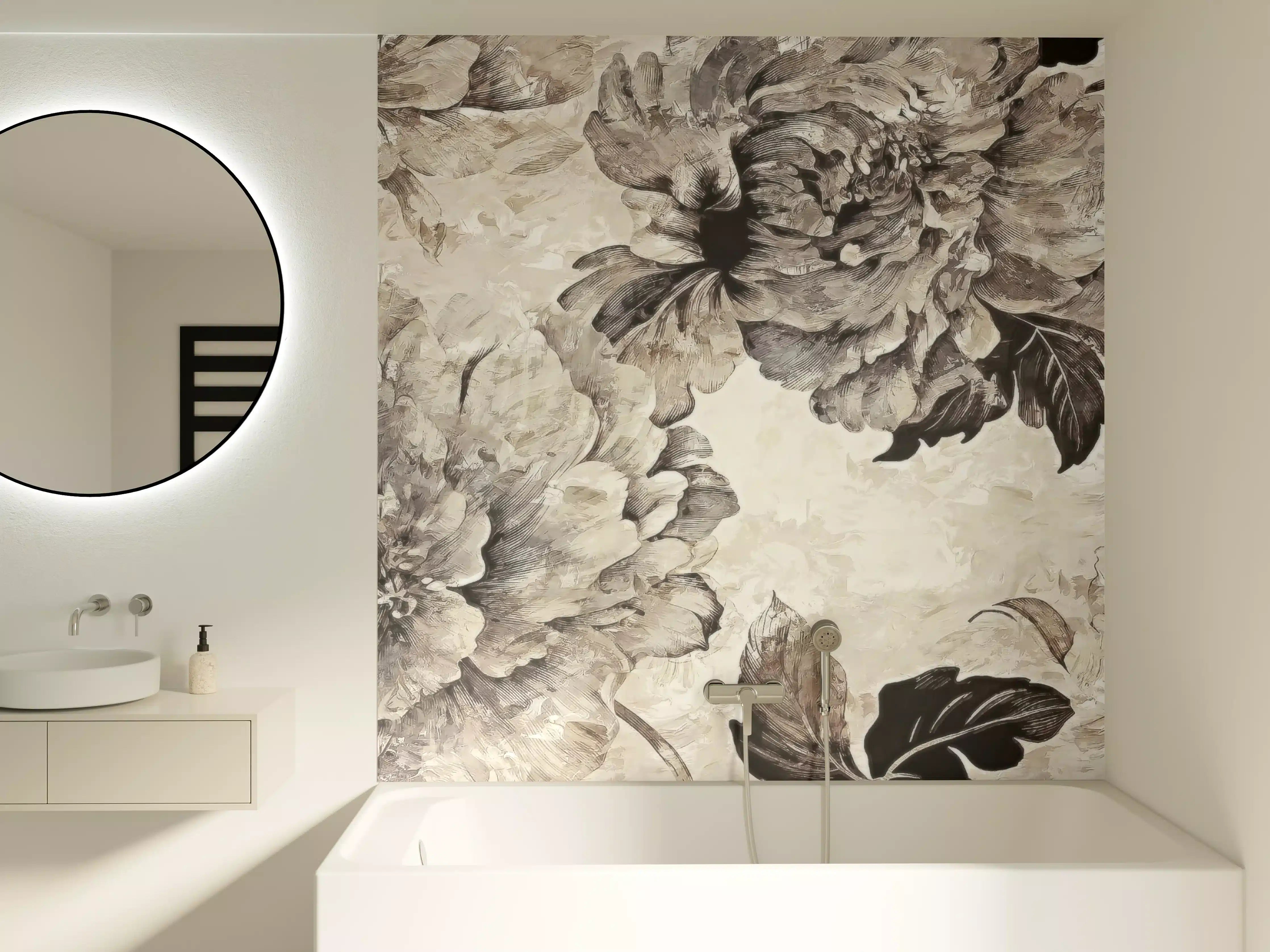 Badewannen-Rückwand - Beige Blumenpanorama Kunstwerk