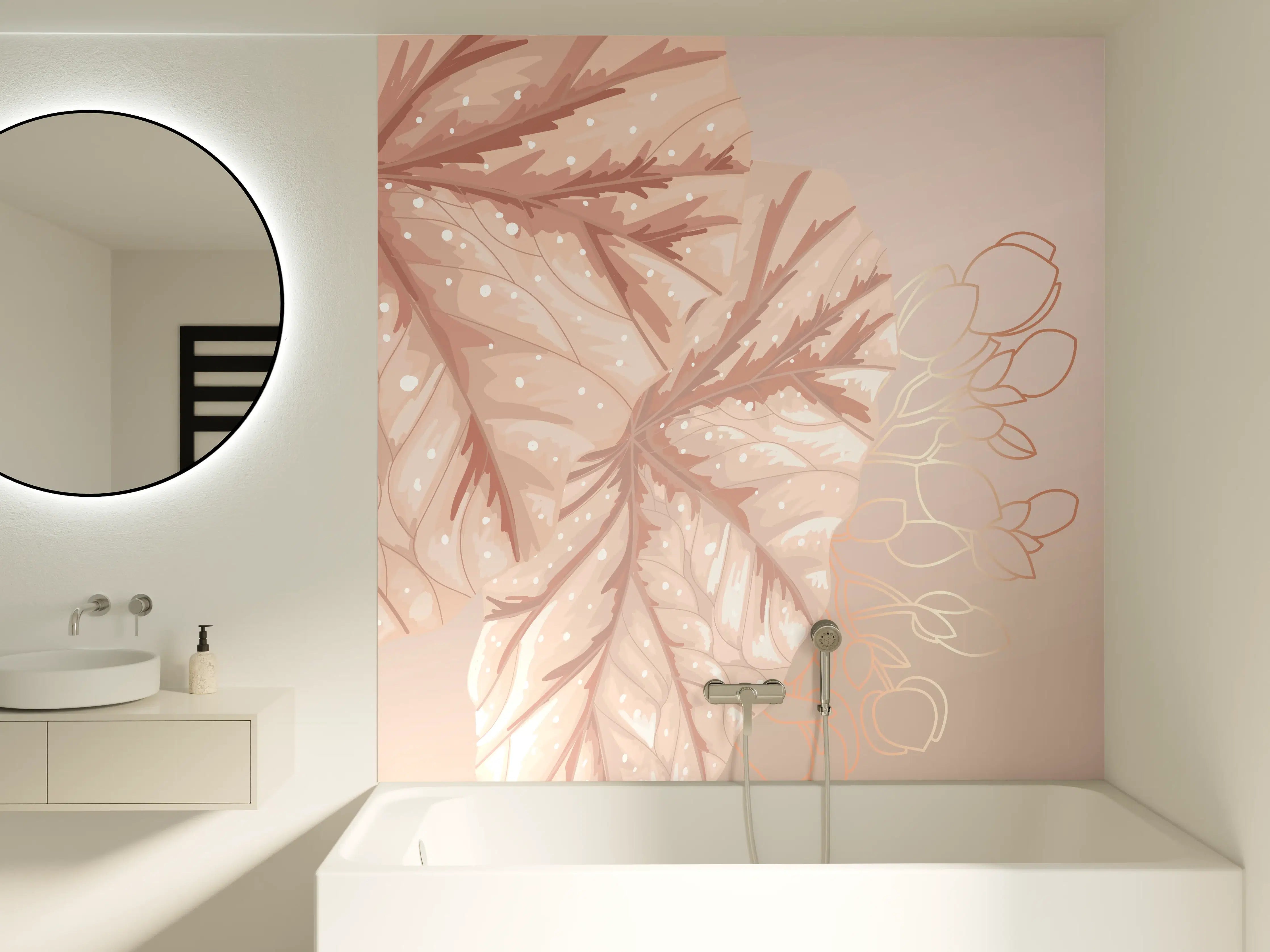 Badewannen-Rückwand - Beige Design Blattmuster
