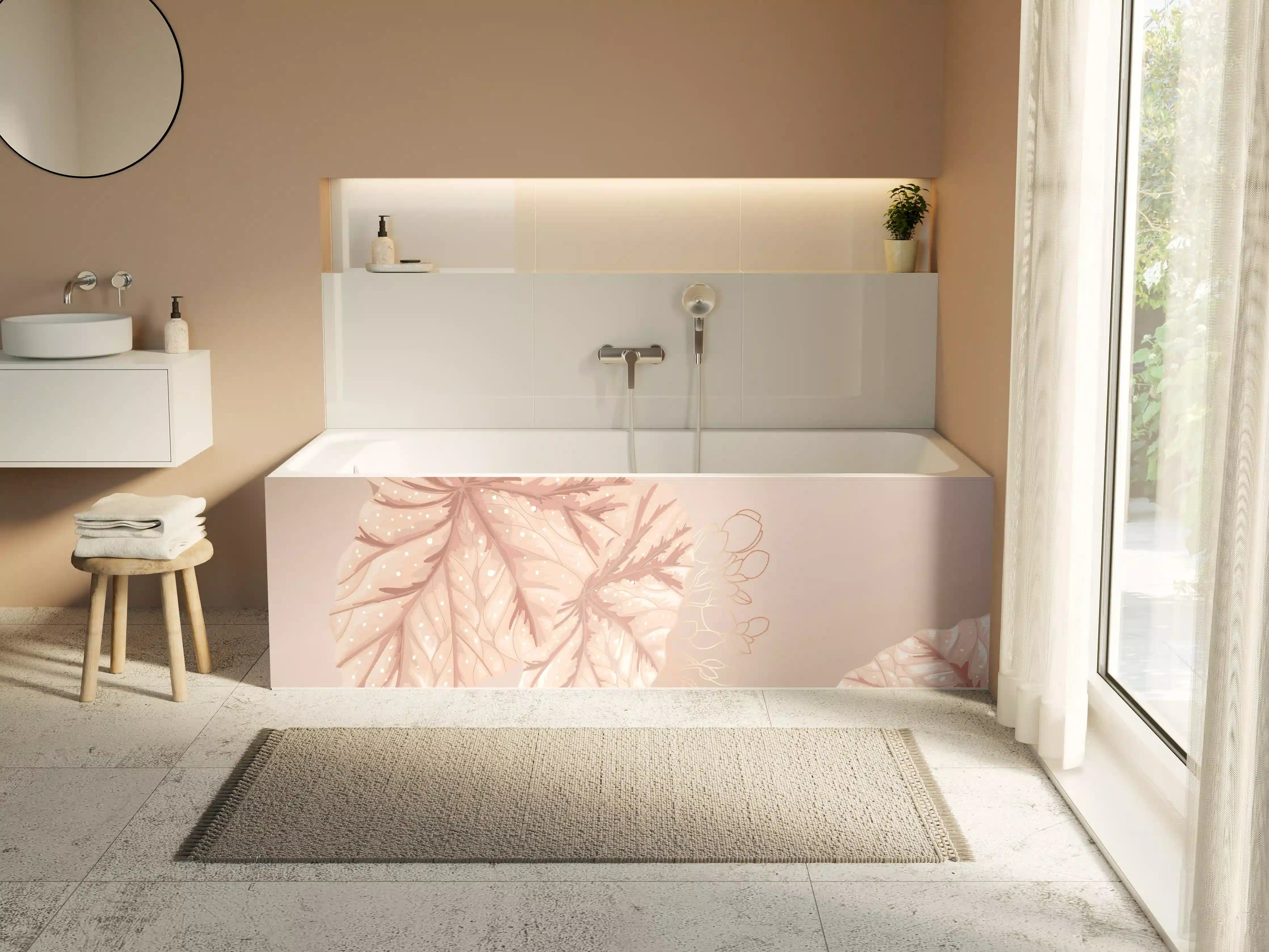 Badewannen-Rückwand - Beige Design Blattmuster