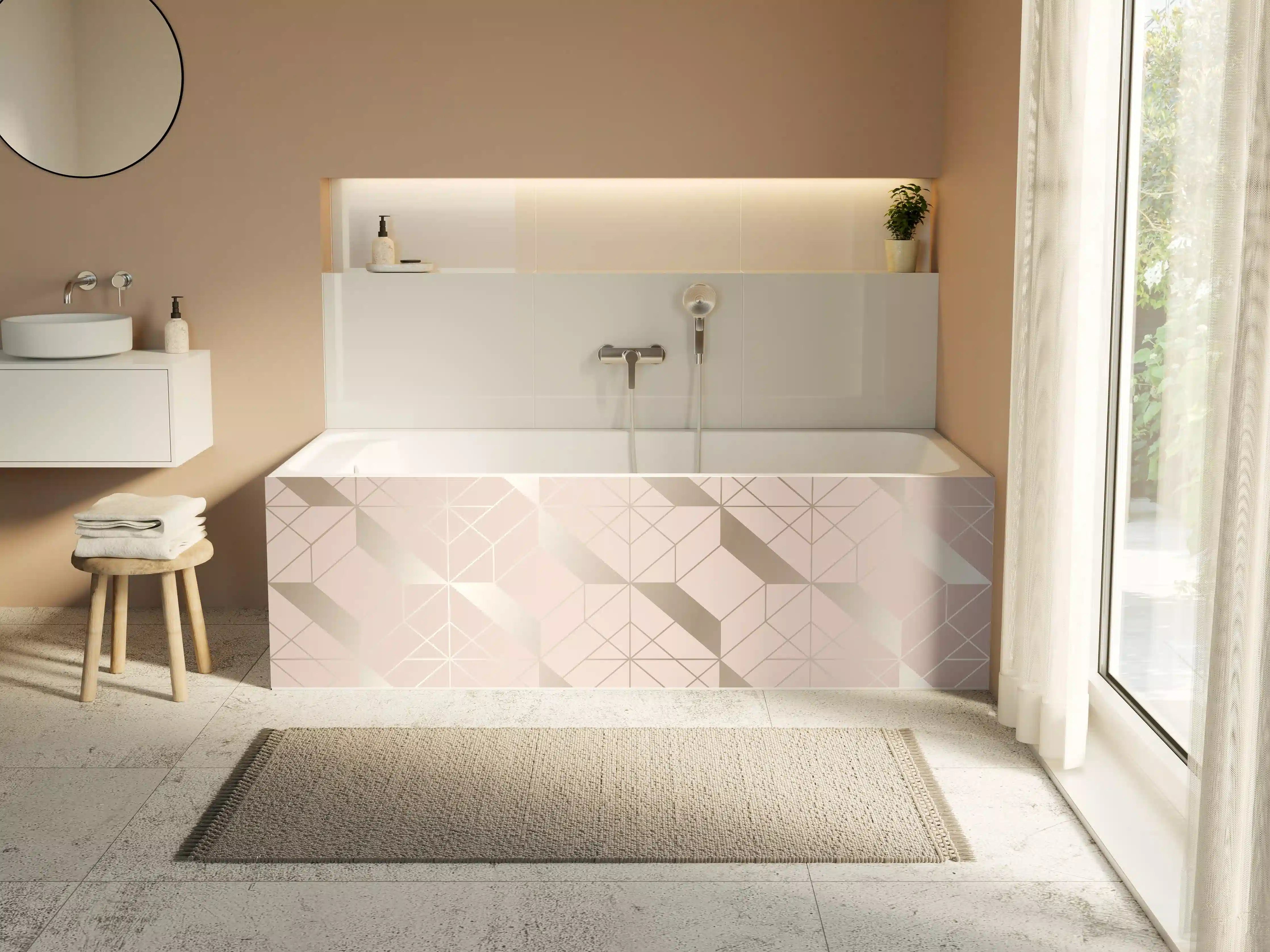 Badewannen-Rückwand - Beige Geometrie-Muster Tapete