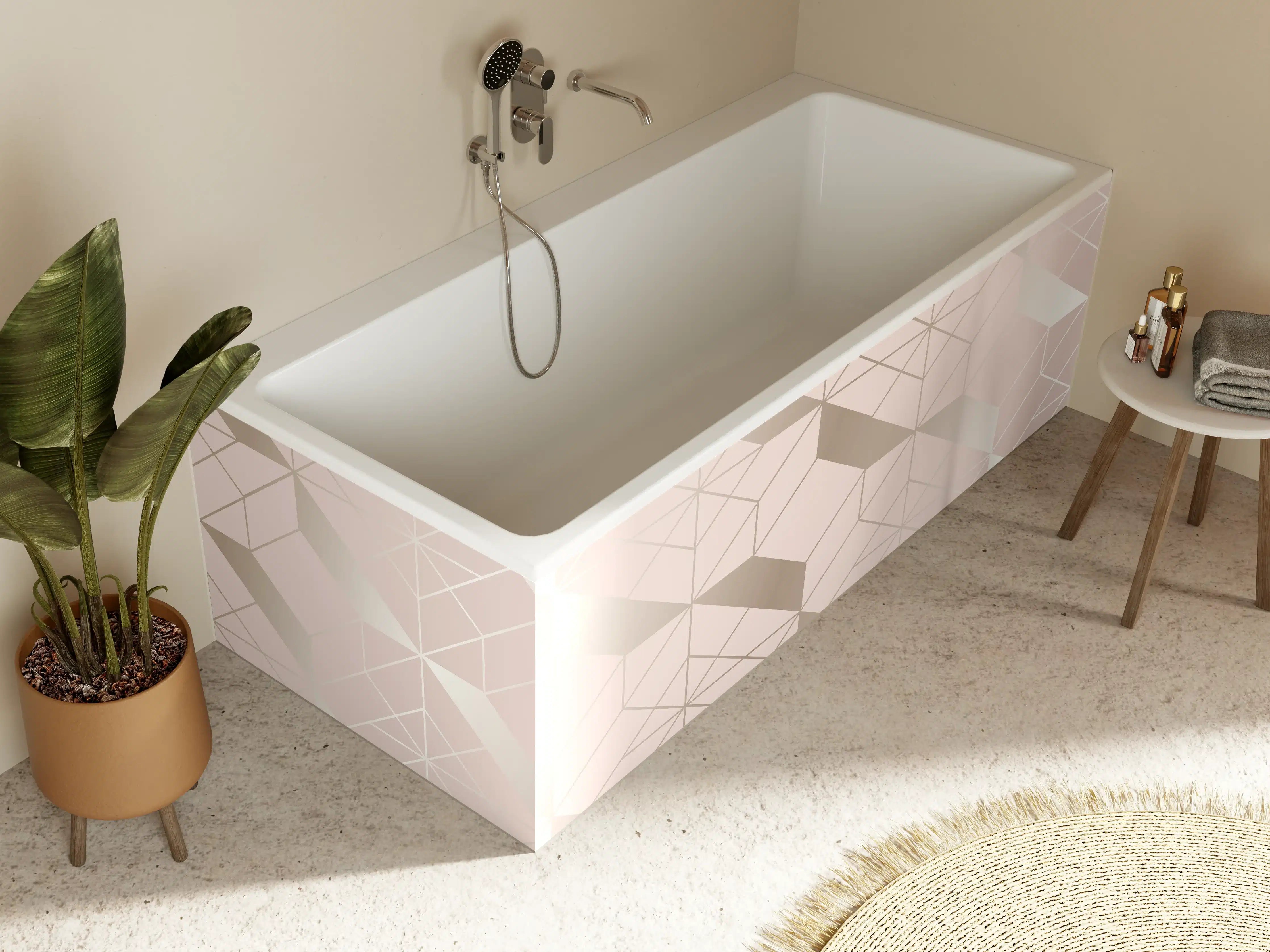 Badewannen-Rückwand - Beige Geometrie-Muster Tapete