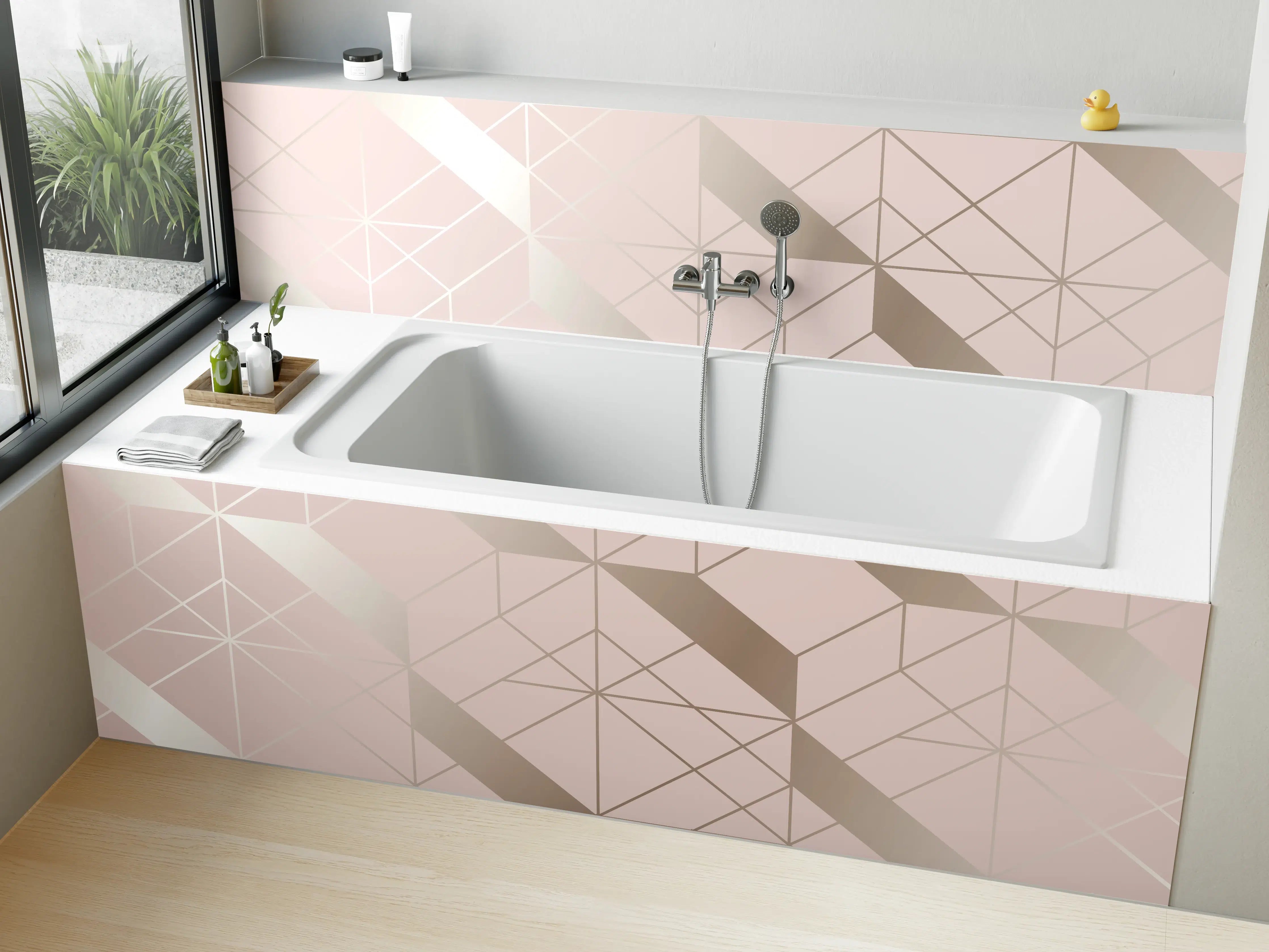 Badewannen-Rückwand - Beige Geometrie-Muster Tapete