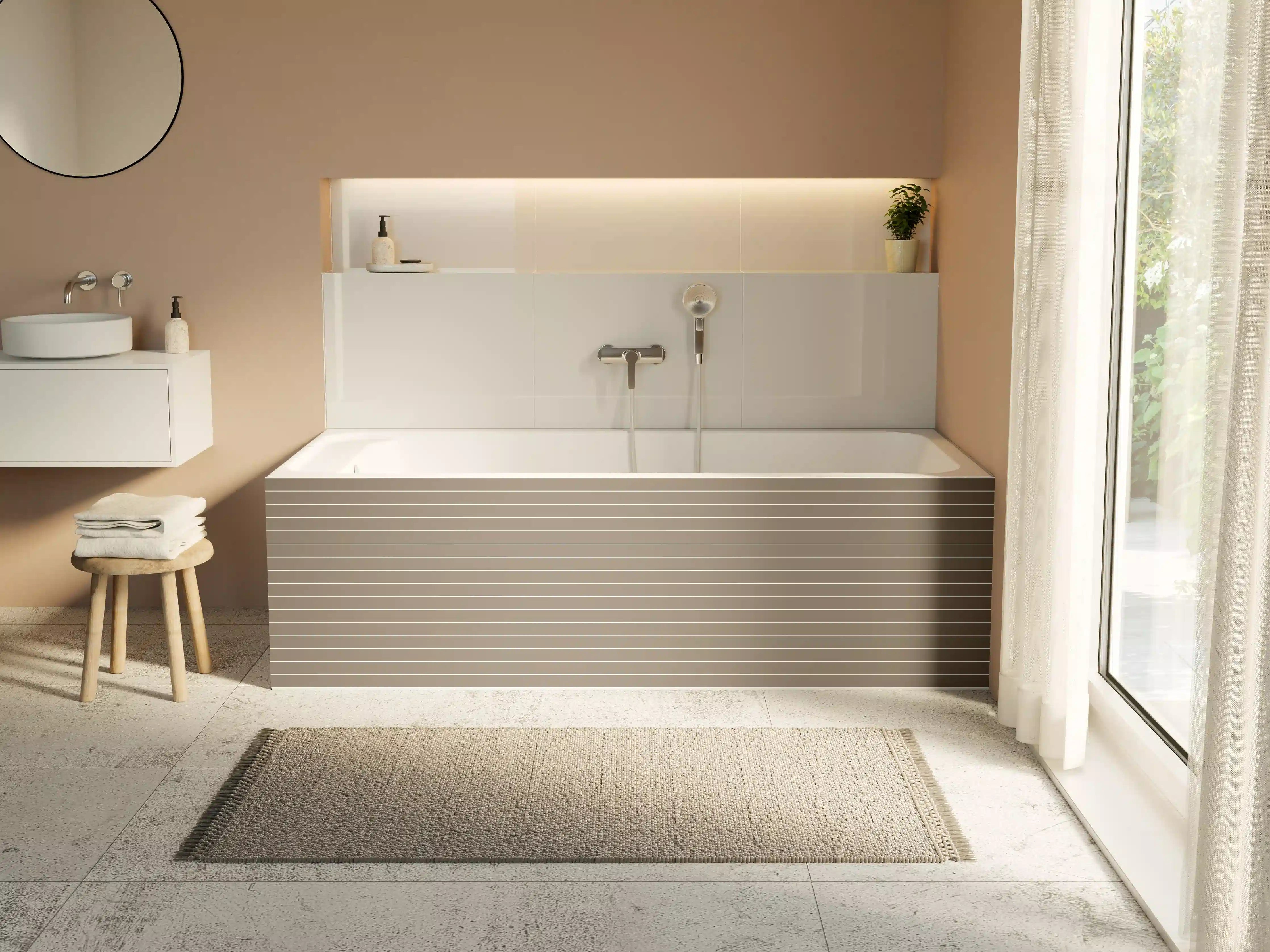 Badewannen-Rückwand - Beige-Graue Linienstruktur