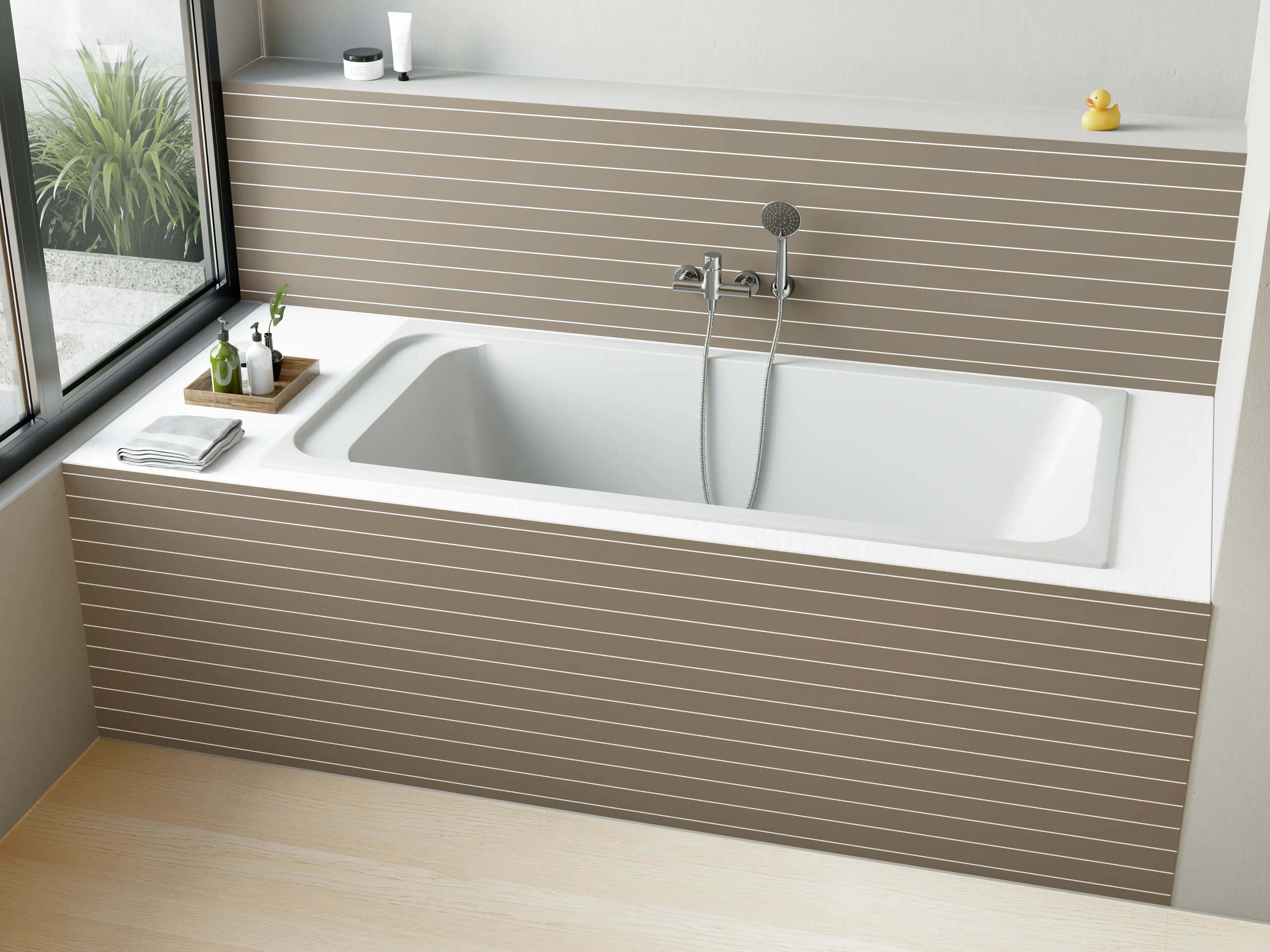 Badewannen-Rückwand - Beige-Graue Linienstruktur