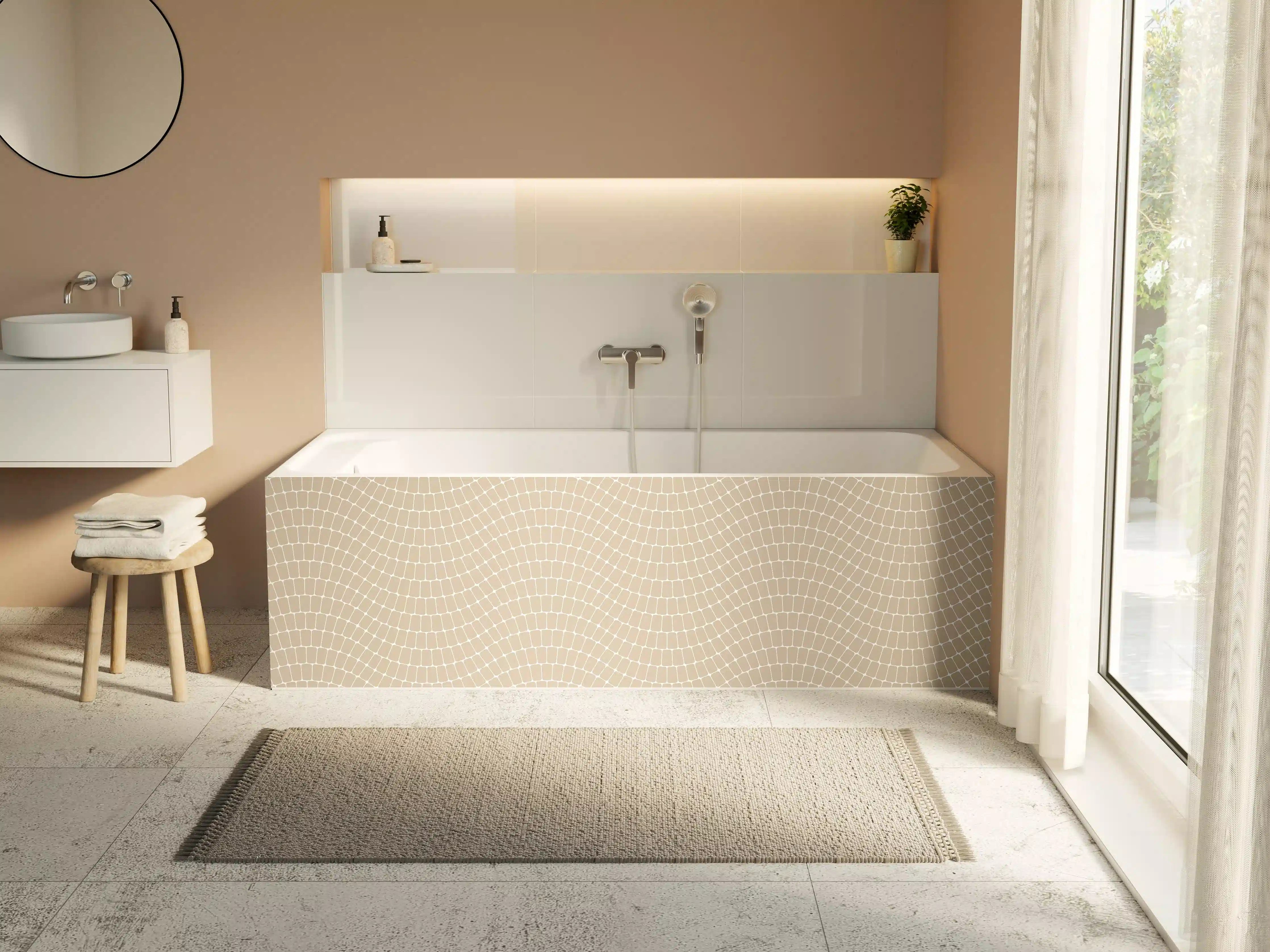 Badewannen-Rückwand - Beige-Kacheln mit Wellenmuster