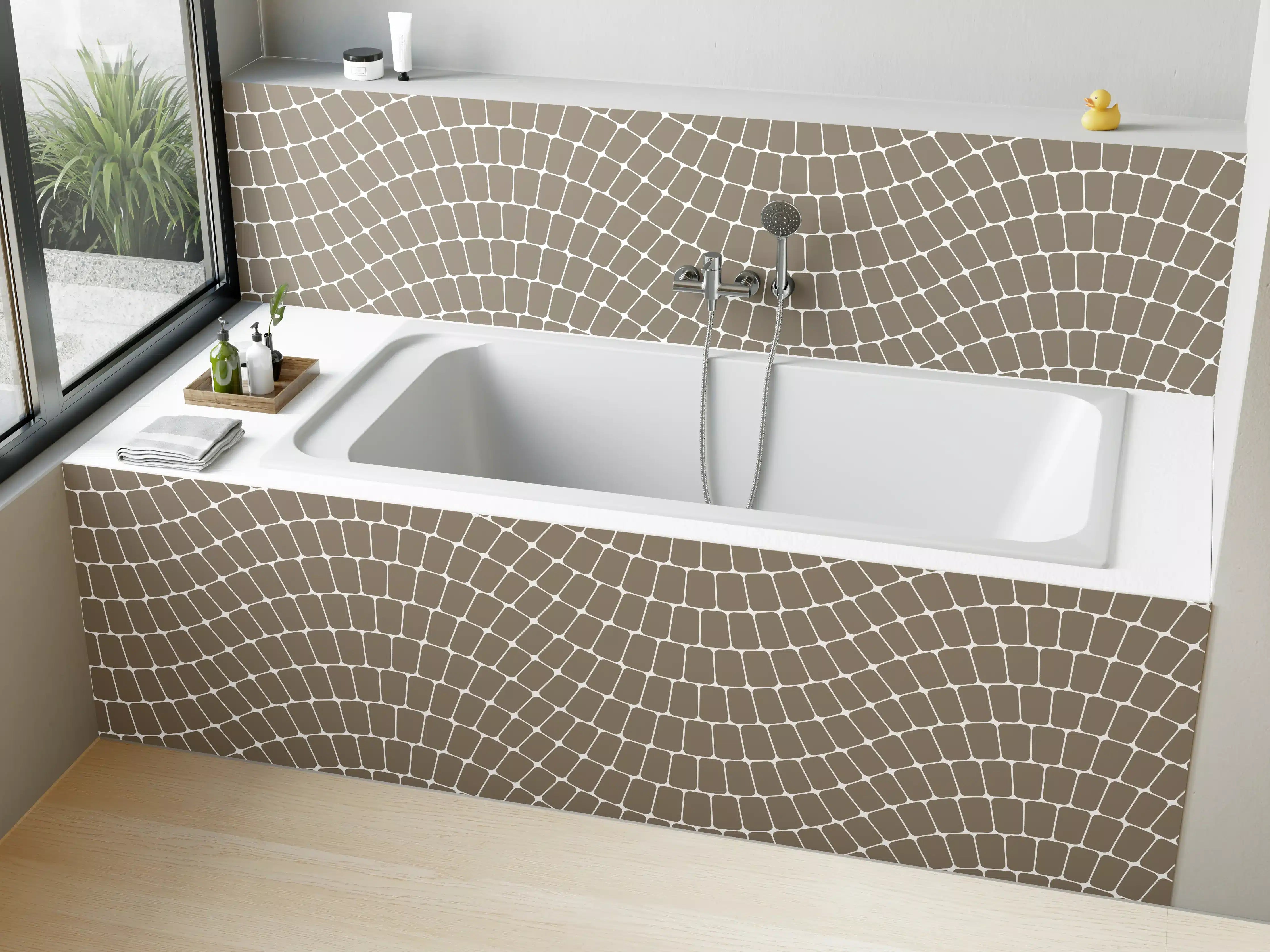 Badewannen-Rückwand - Beige Mosaikmuster mit geschwungenen Linien