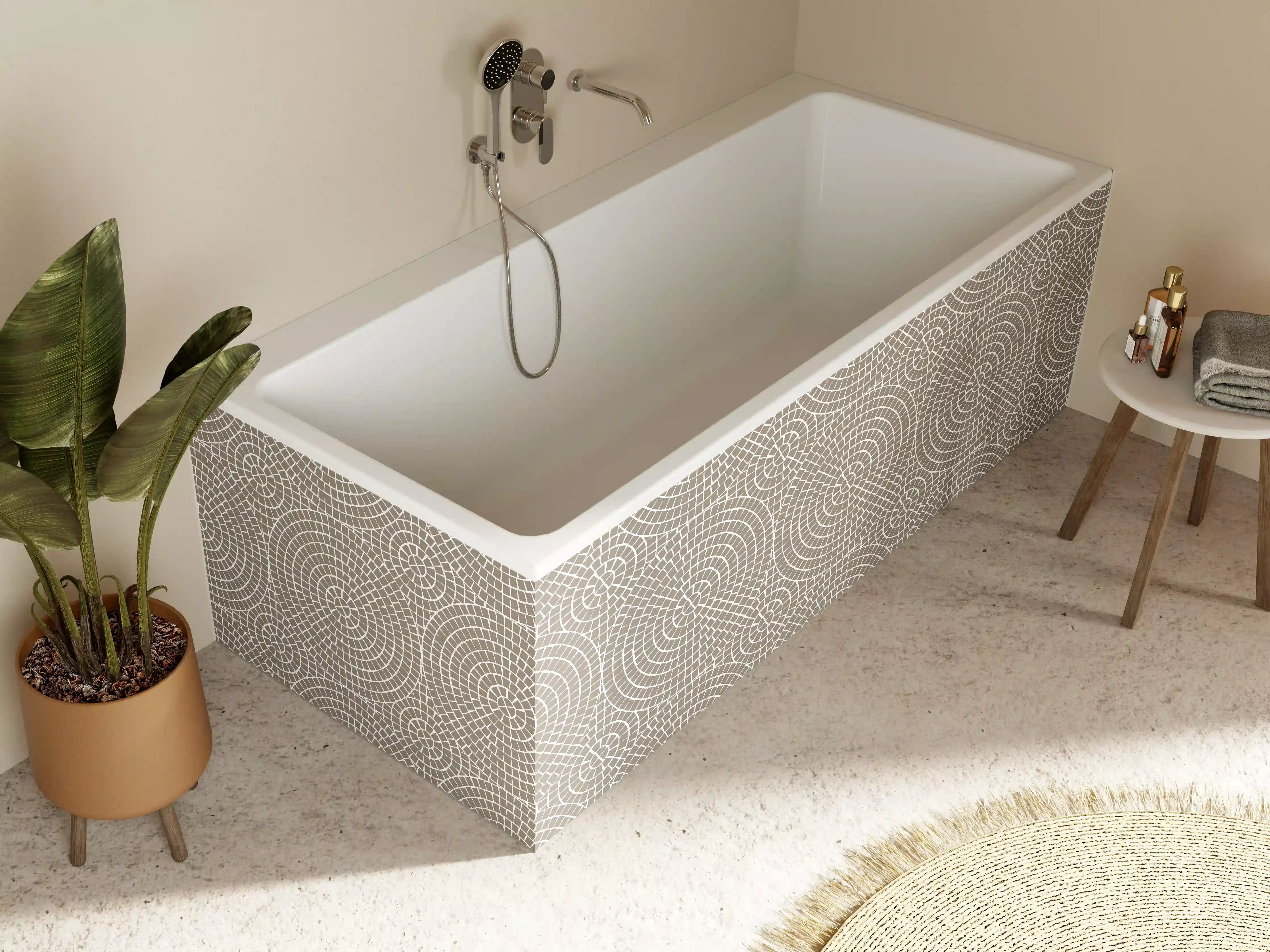 Badewannen-Rückwand - Beige Muster mit feinen Kreisen