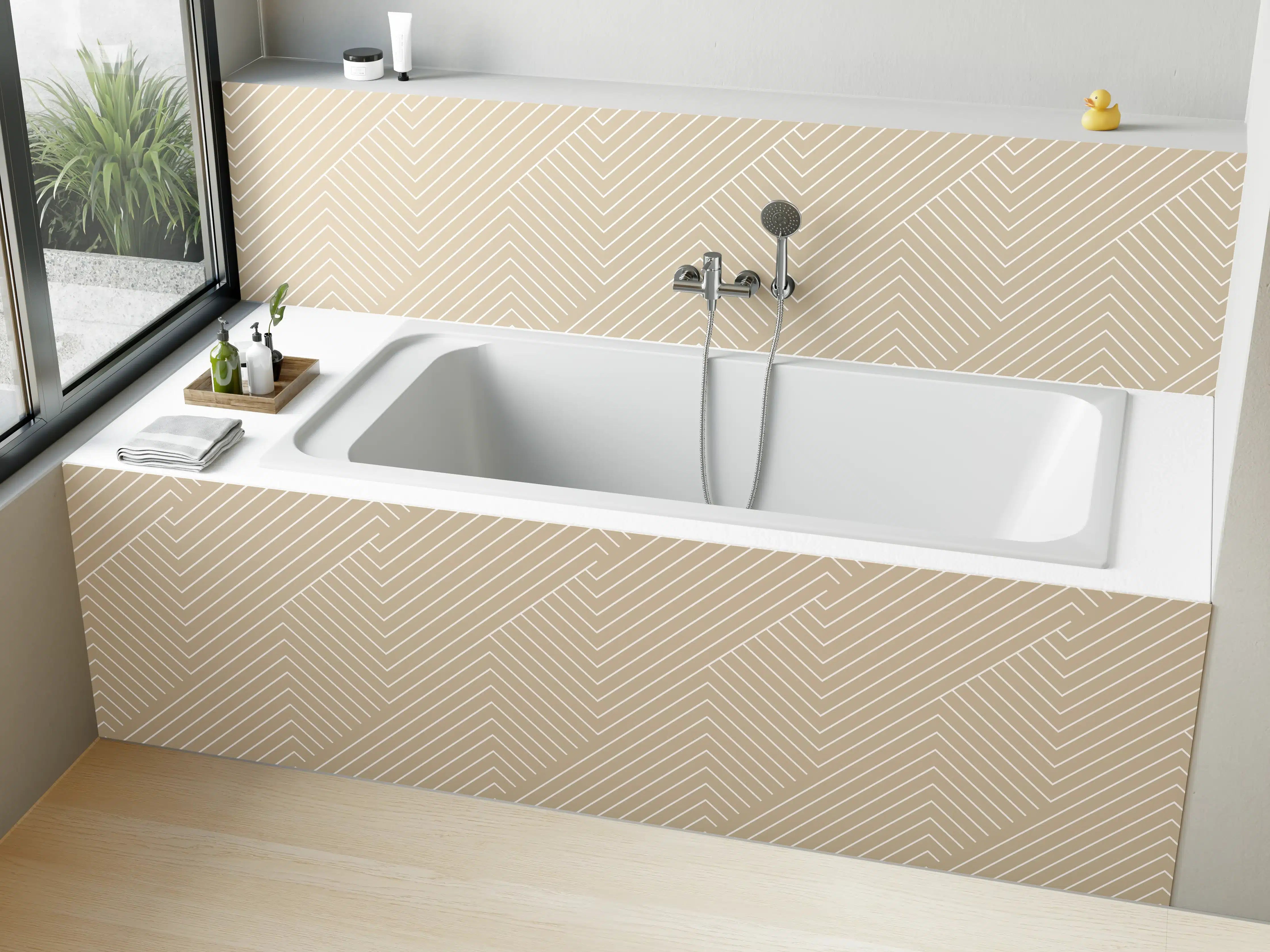 Badewannen-Rückwand - Beige Muster mit feinen Linienstruktur